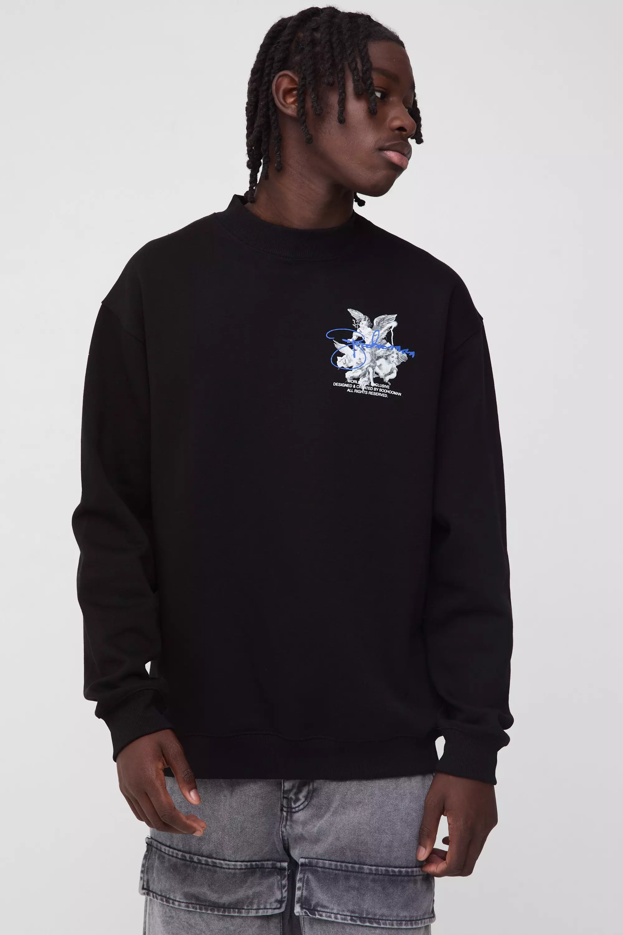 Boohooman black sweatshirt sale