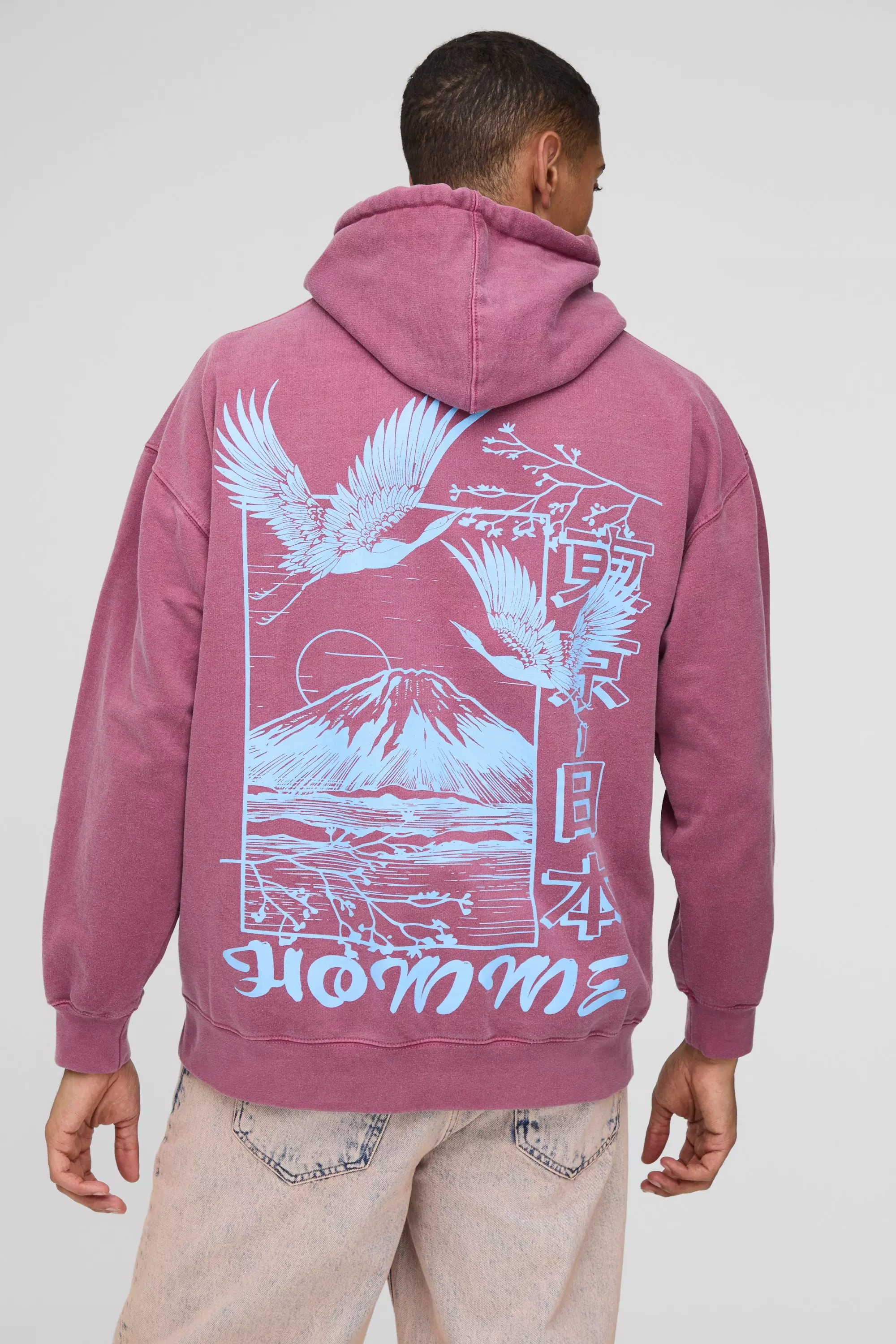 Oversize Hoodie mit Homme Bird Print, Burgundy alternatives Bild