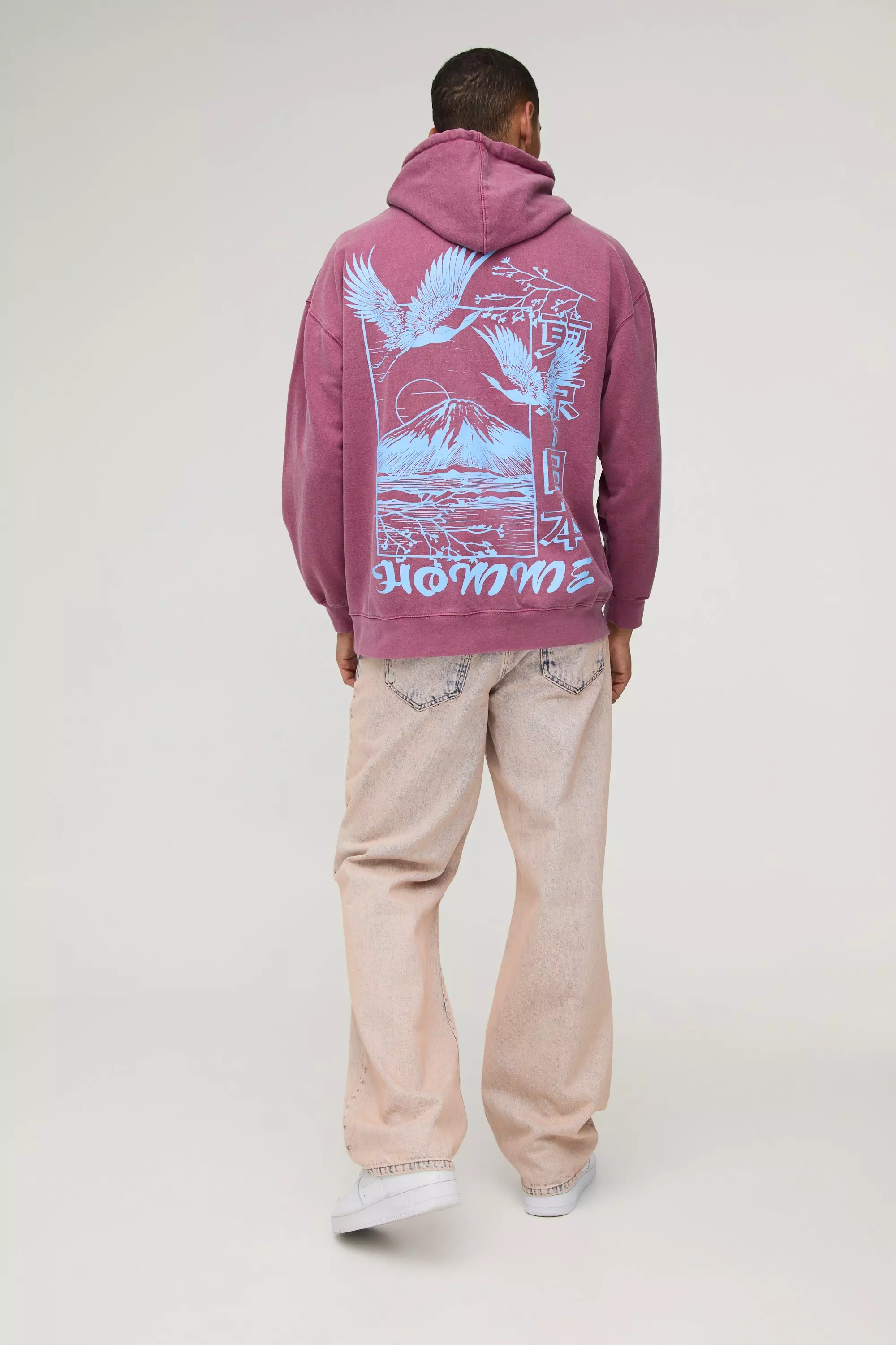Oversize Hoodie mit Homme Bird Print, Burgundy alternatives Bild