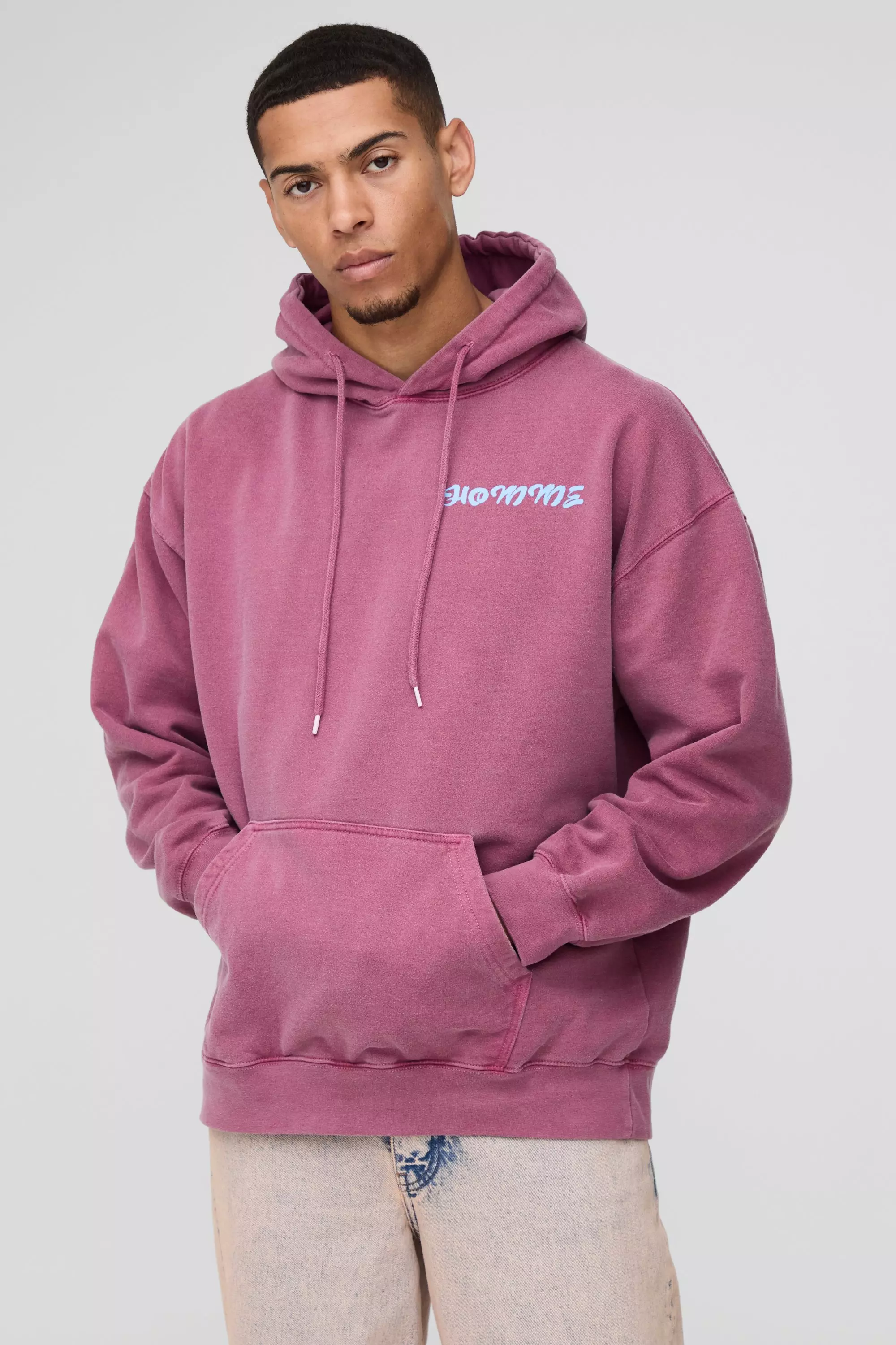 Oversize Hoodie mit Homme Bird Print, Burgundy alternatives Bild