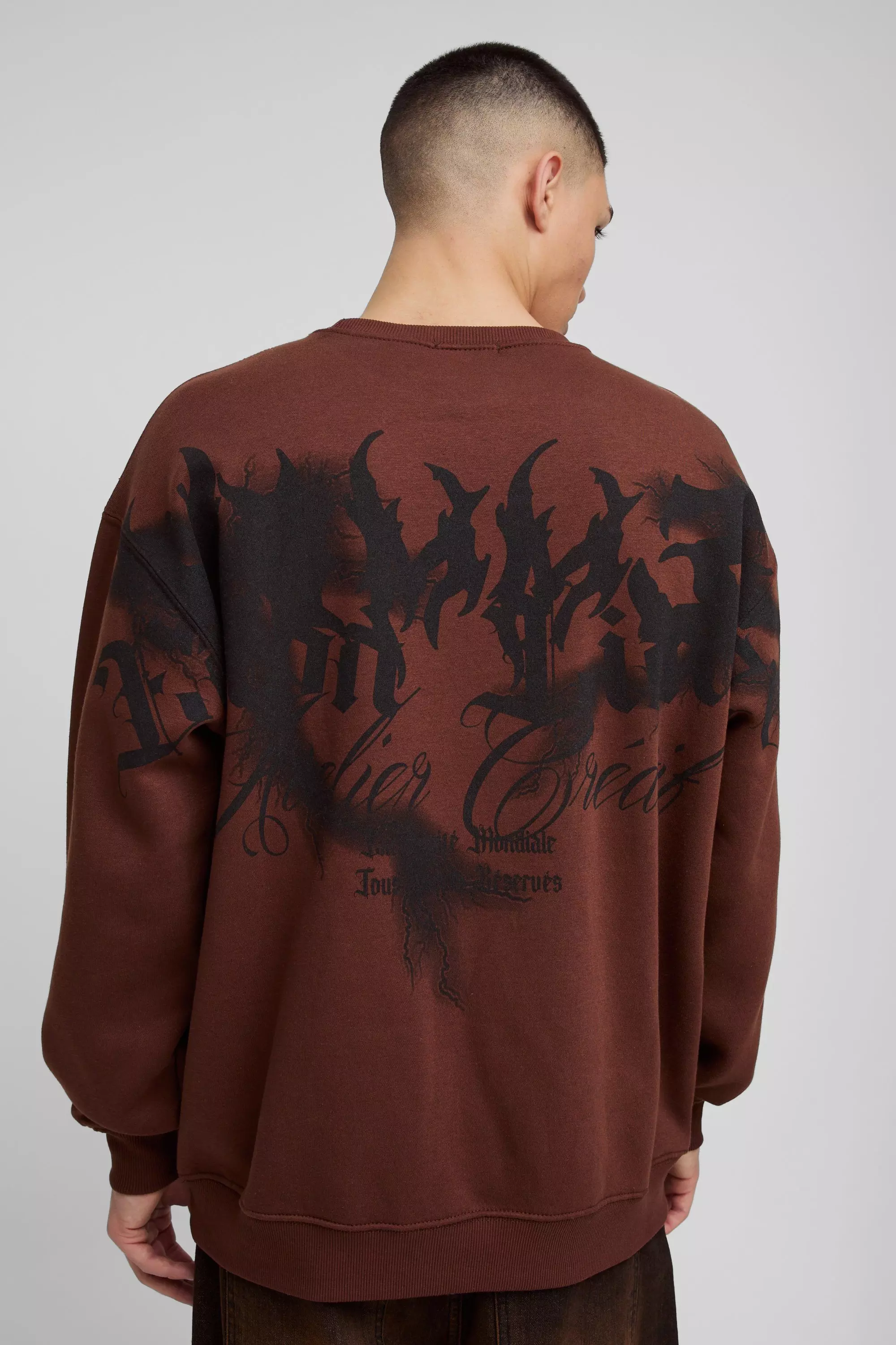 Oversize Sweatshirt mit Homme Totenkopf-Print, Dark brown alternatives Bild