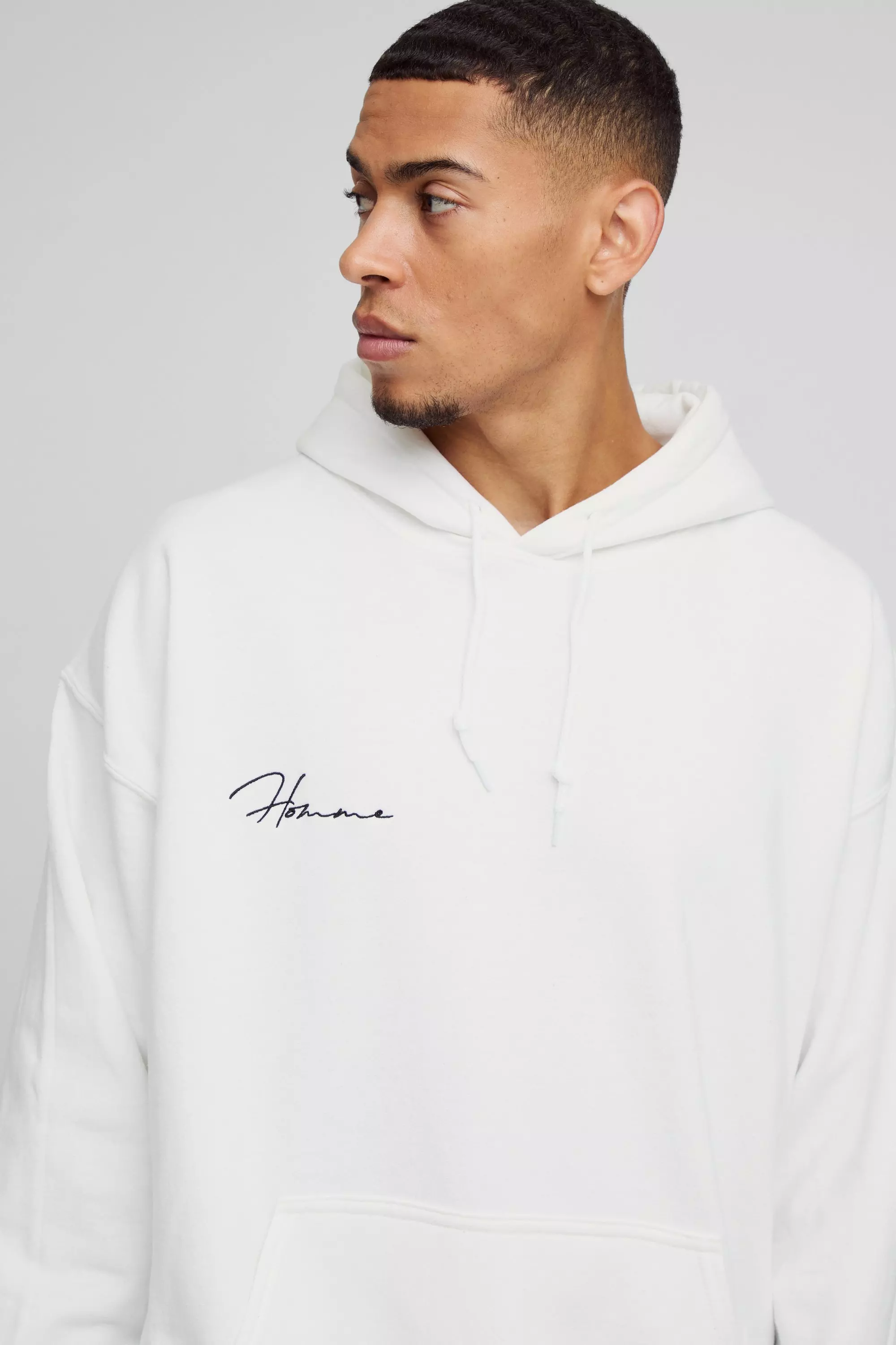 White Geborduurde Homme Signature Hoodie alternatieve afbeelding