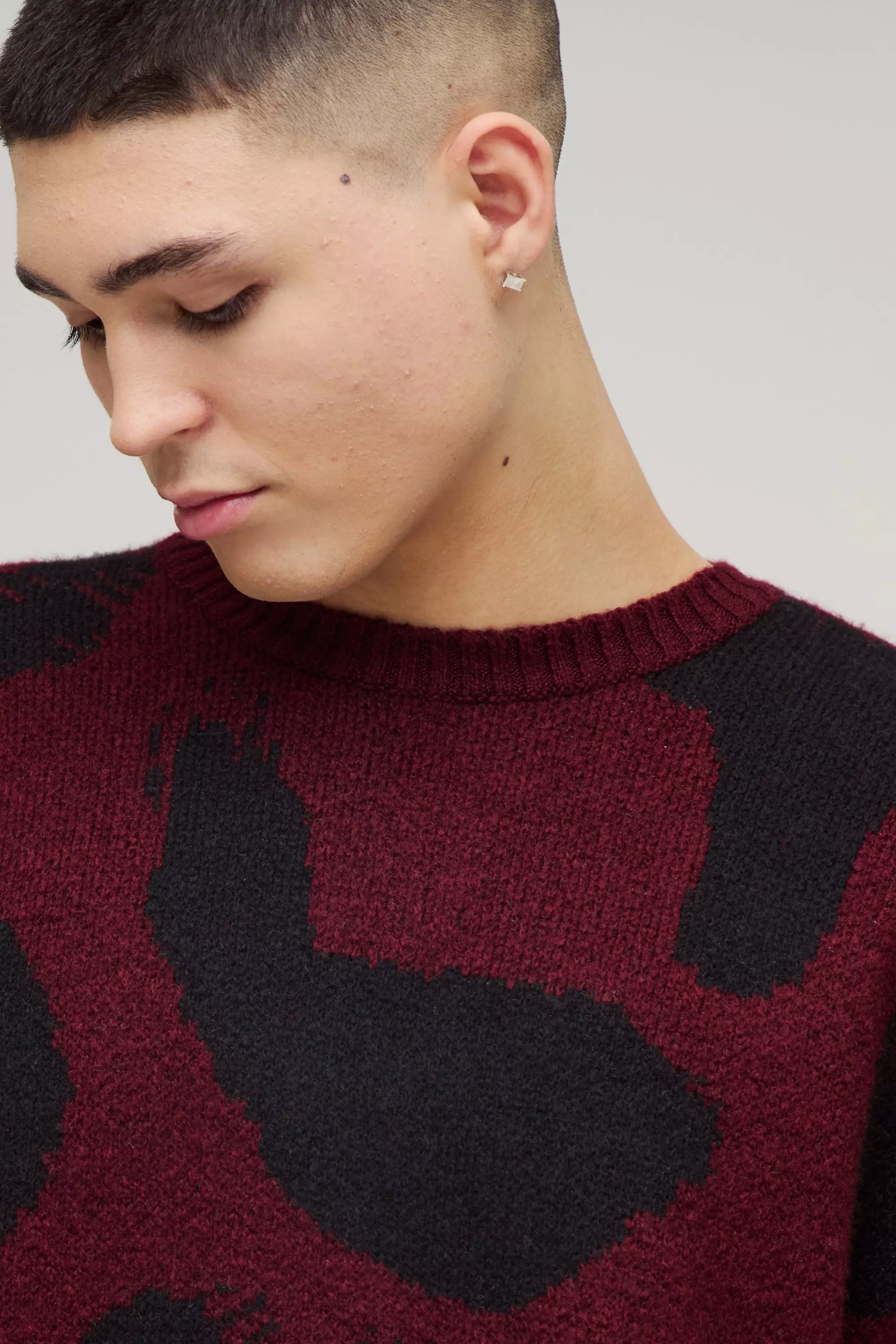 Burgundy Oversized Gebreide Luipaardprint Trui alternatieve afbeelding