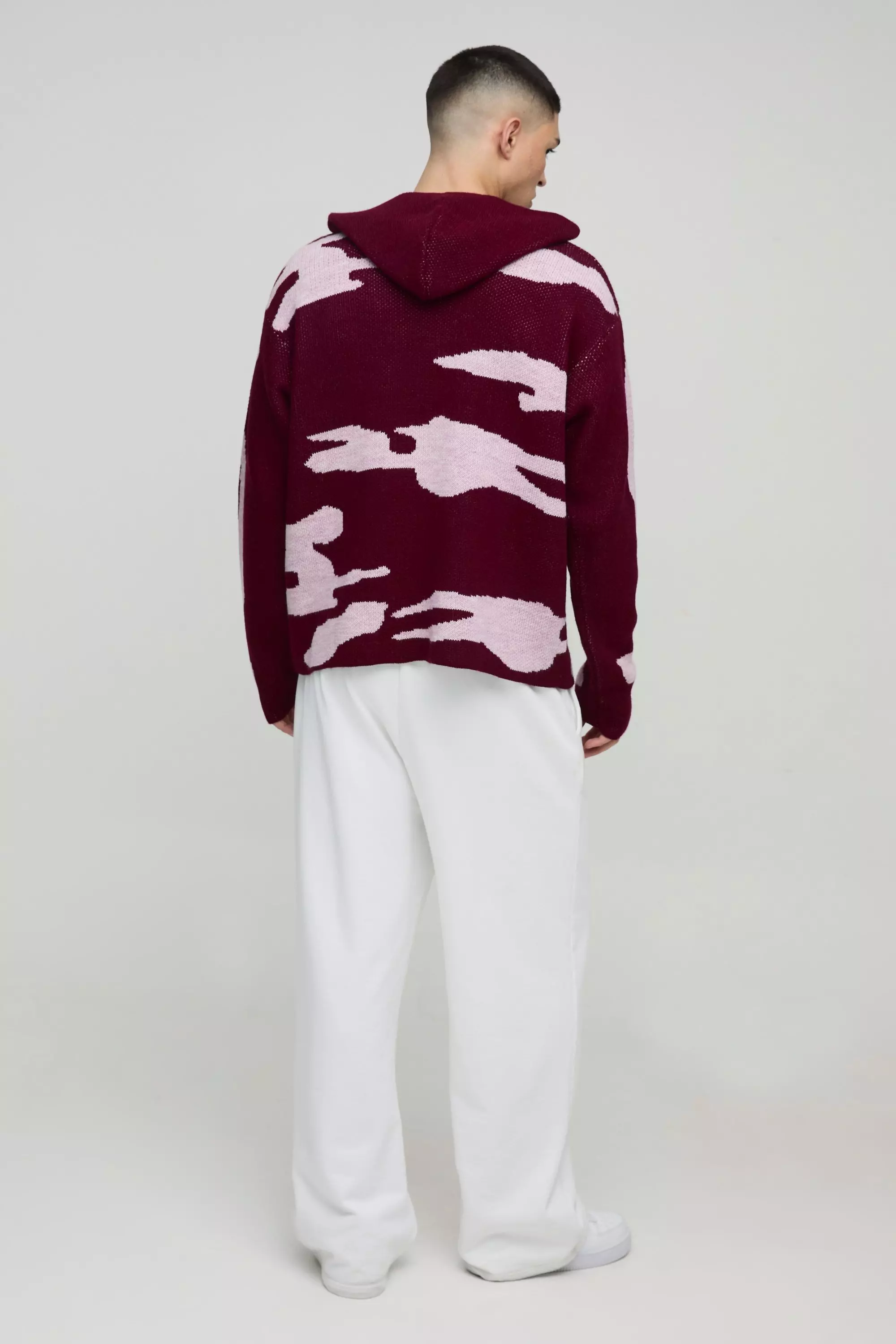 Burgundy Oversized Ofcl Camo Hoodie Met Onbewerkte Zoom alternatieve afbeelding