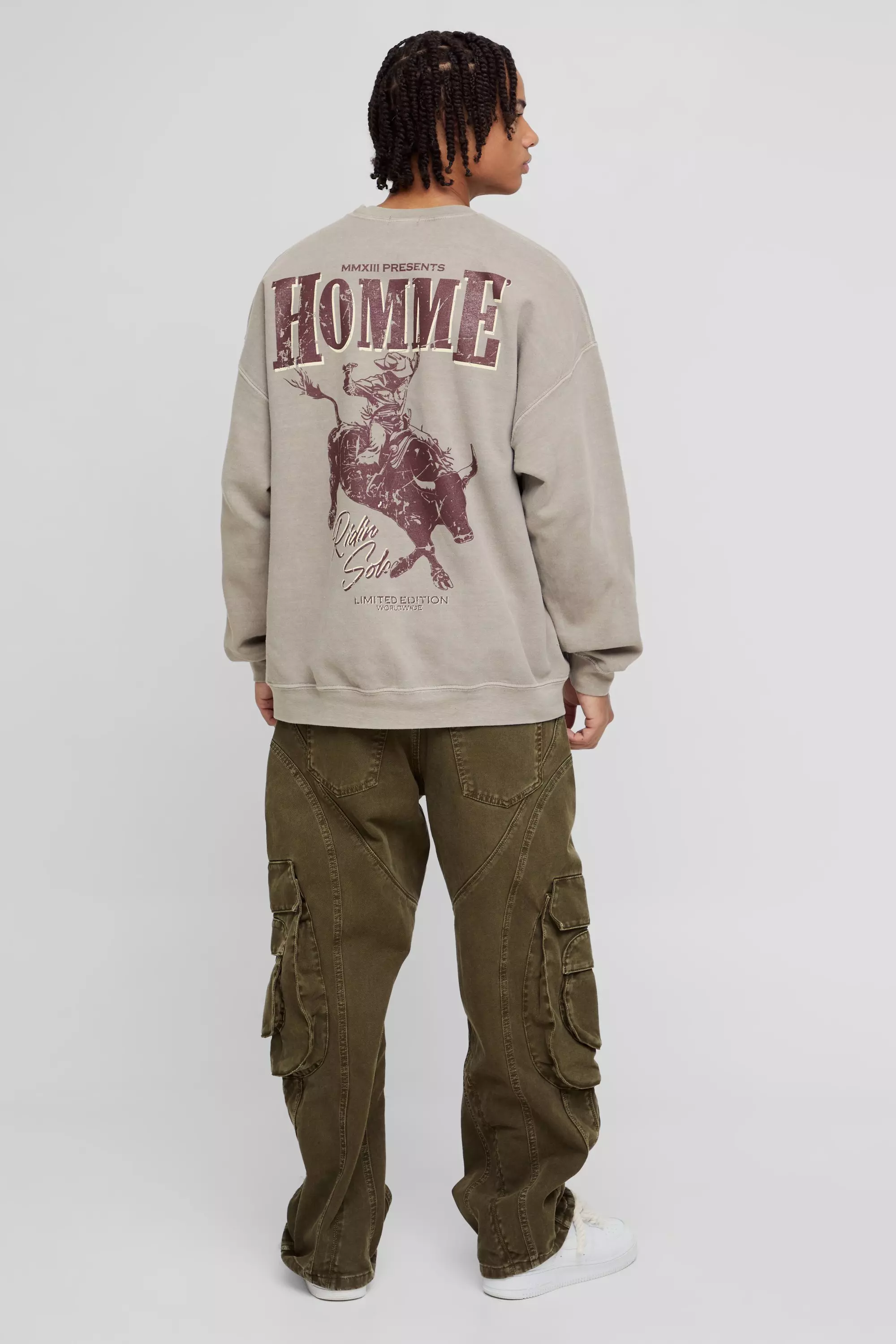 Oversize Sweatshirt mit Homme Western Print, Brown alternatives Bild