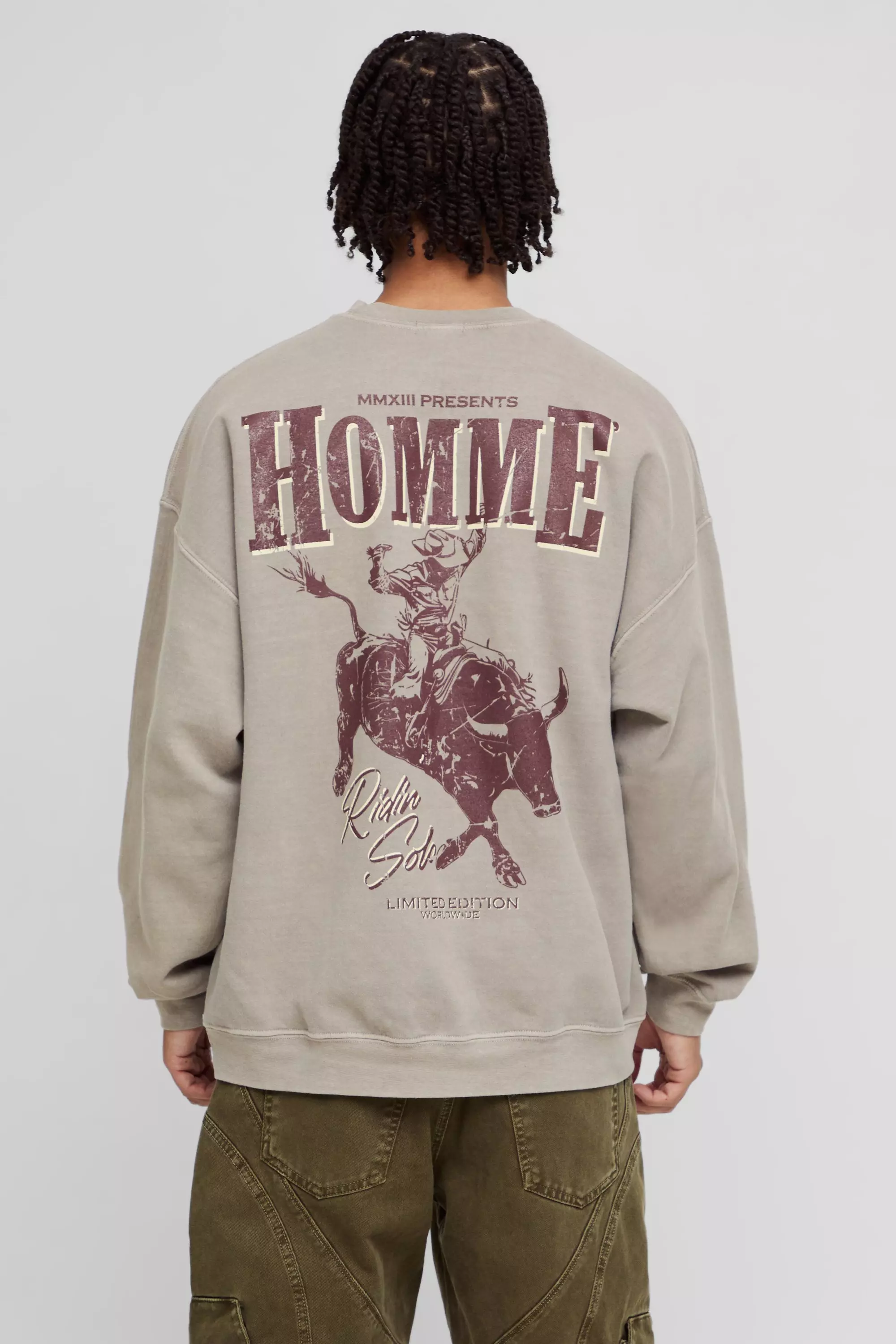 Oversize Sweatshirt mit Homme Western Print, Brown alternatives Bild