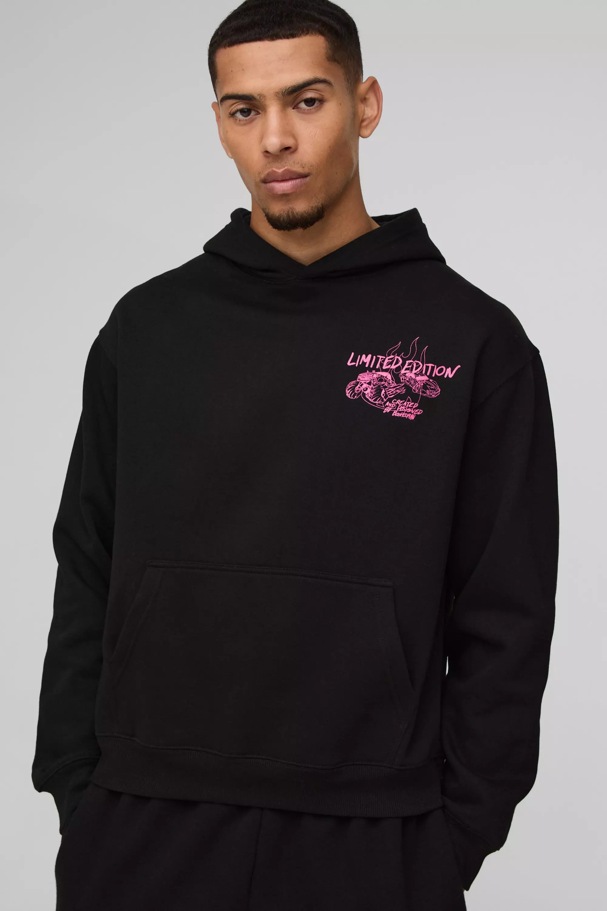 Sweat à capuche oversize imprimé, Black autre image