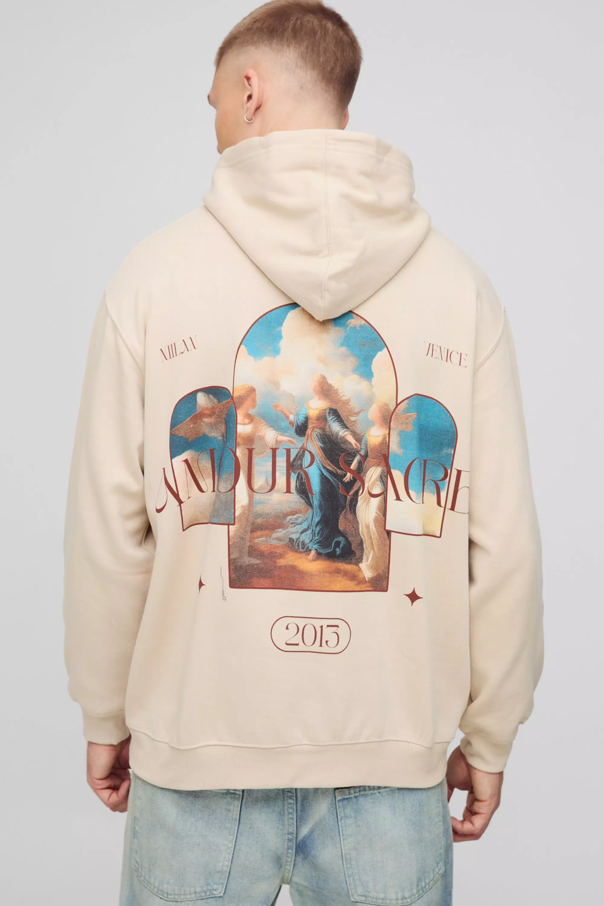 Sand Beige Oversized Amour 2013 Renaissance Graphic Hoodie