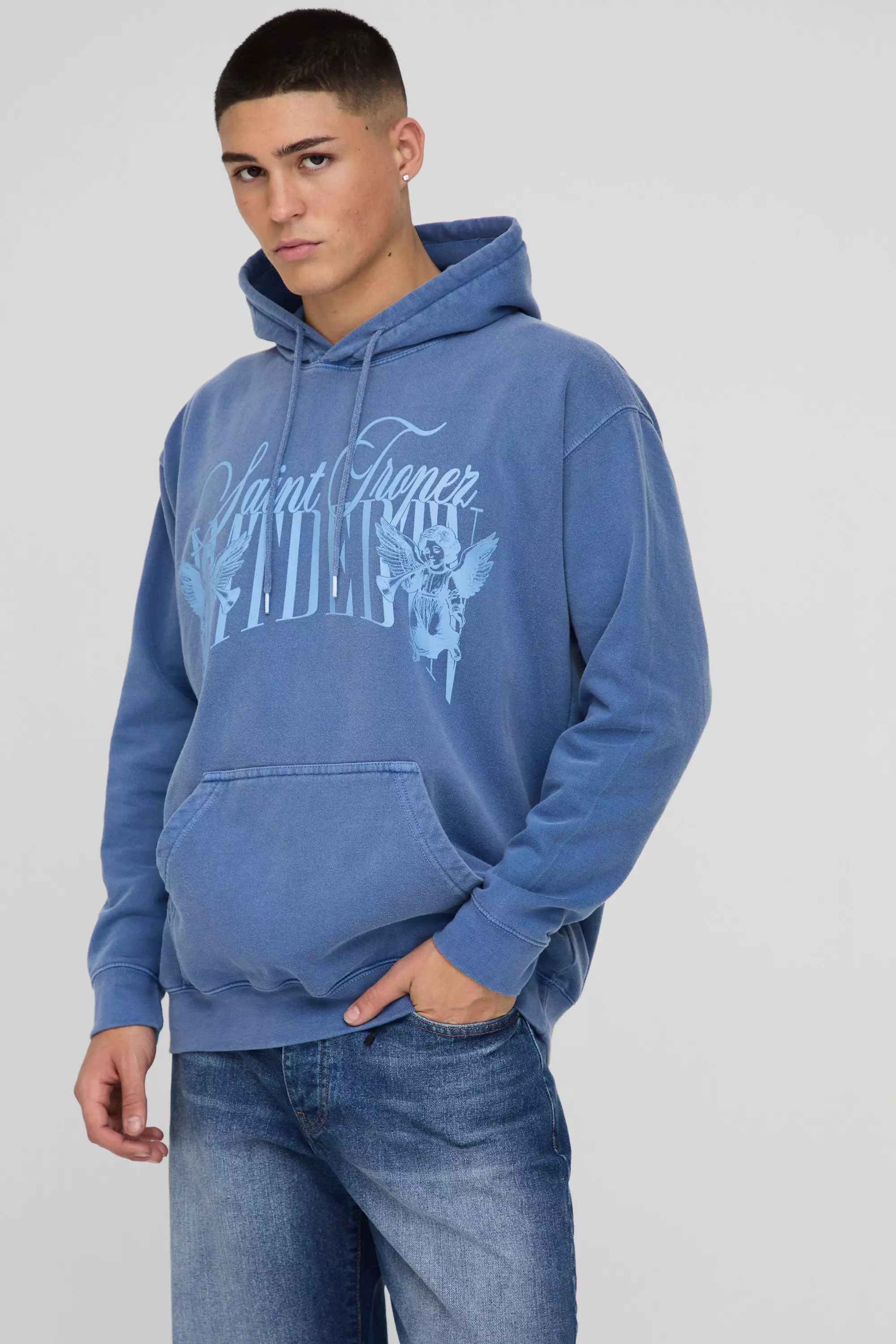 Navy Oversized Saint Tropez Renaissance Graphic Washed Hoodie