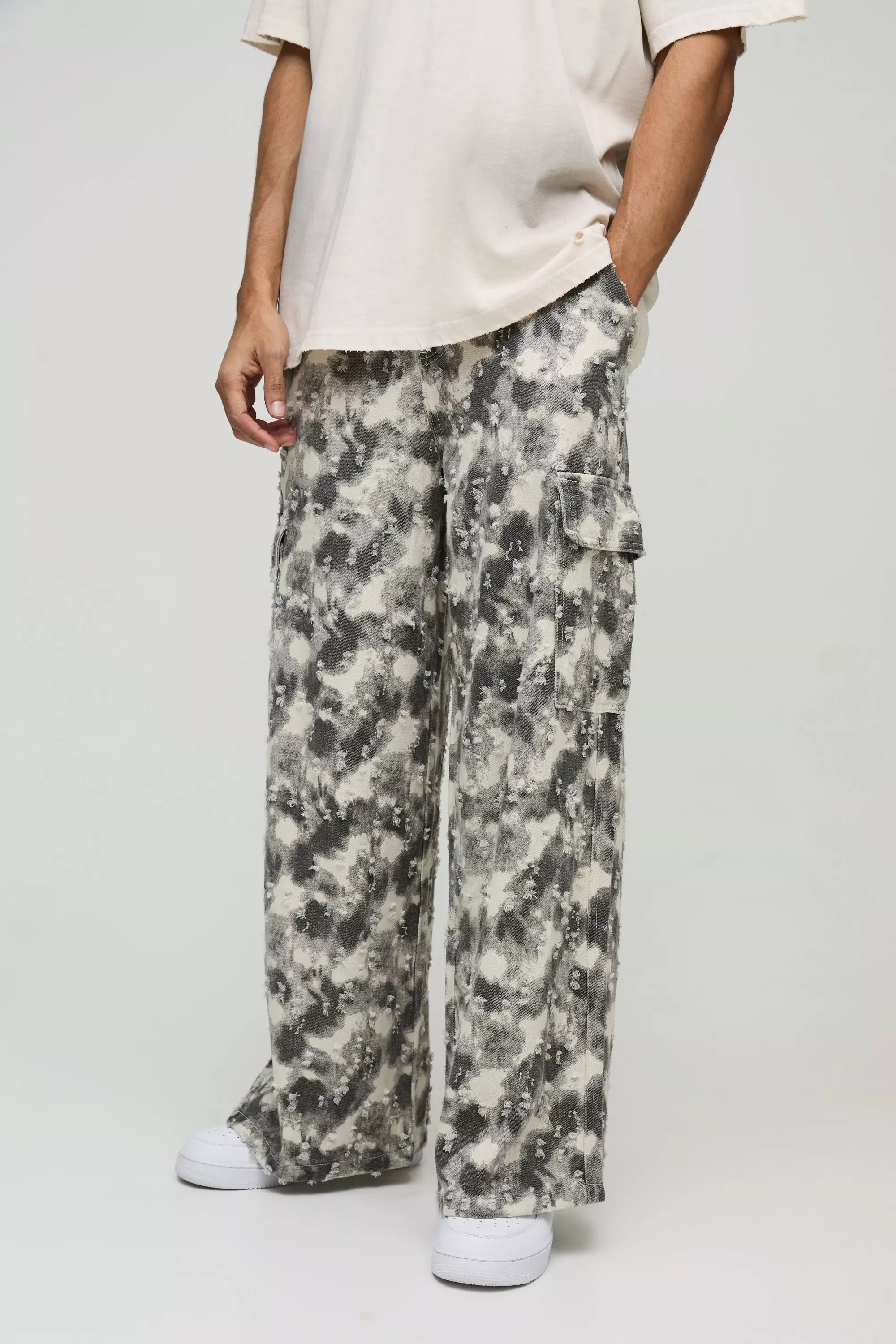 Pantalon cargo baggy texturé à imprimé abstrait, Charcoal autre image