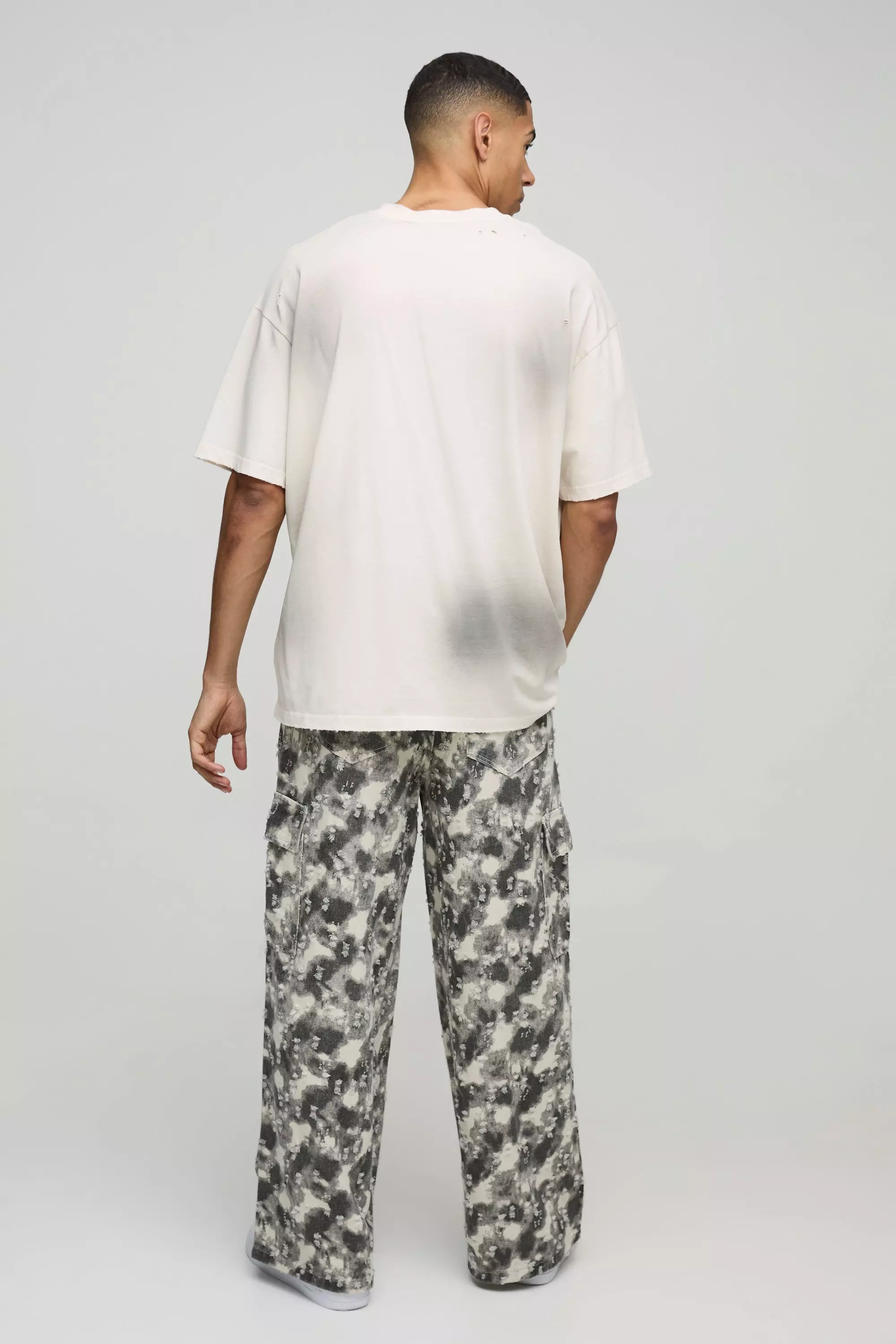 Pantalon cargo baggy texturé à imprimé abstrait, Charcoal autre image