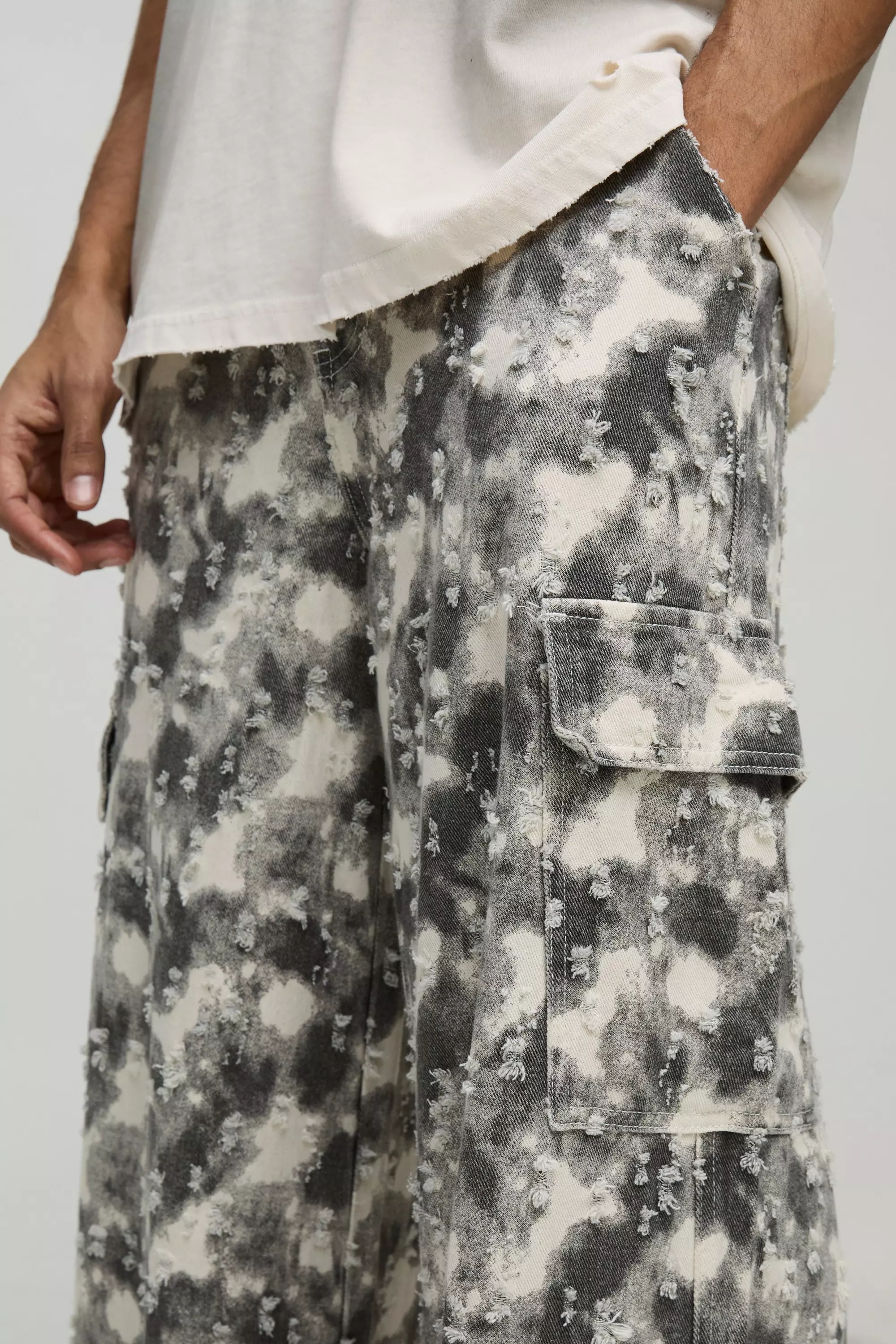 Pantalon cargo baggy texturé à imprimé abstrait, Charcoal autre image