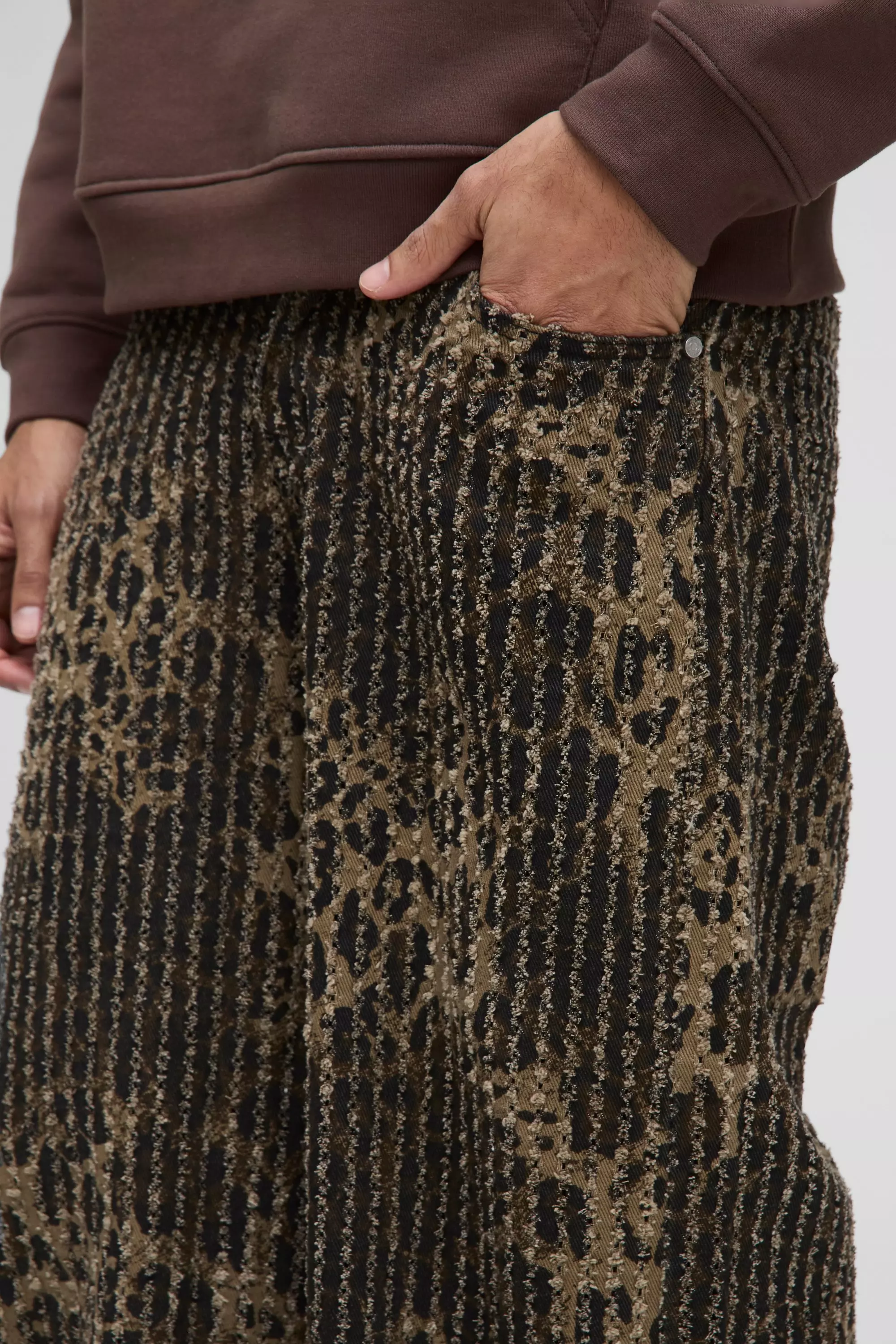 Baggy Relaxed Fit Textured Leopard Pants | boohooMAN USA