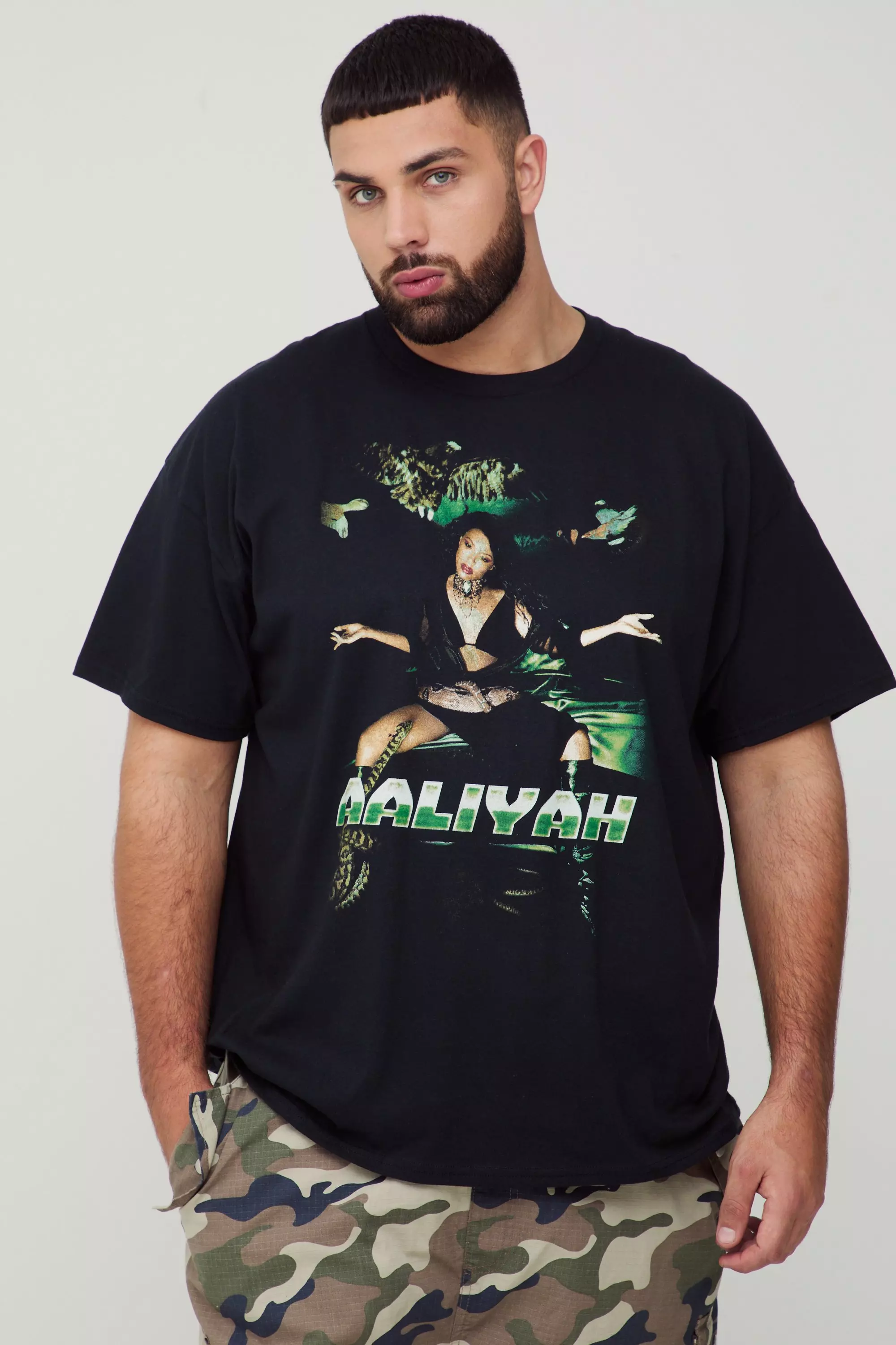 Plus Oversized Aaliyah License Print T-Shirt Black