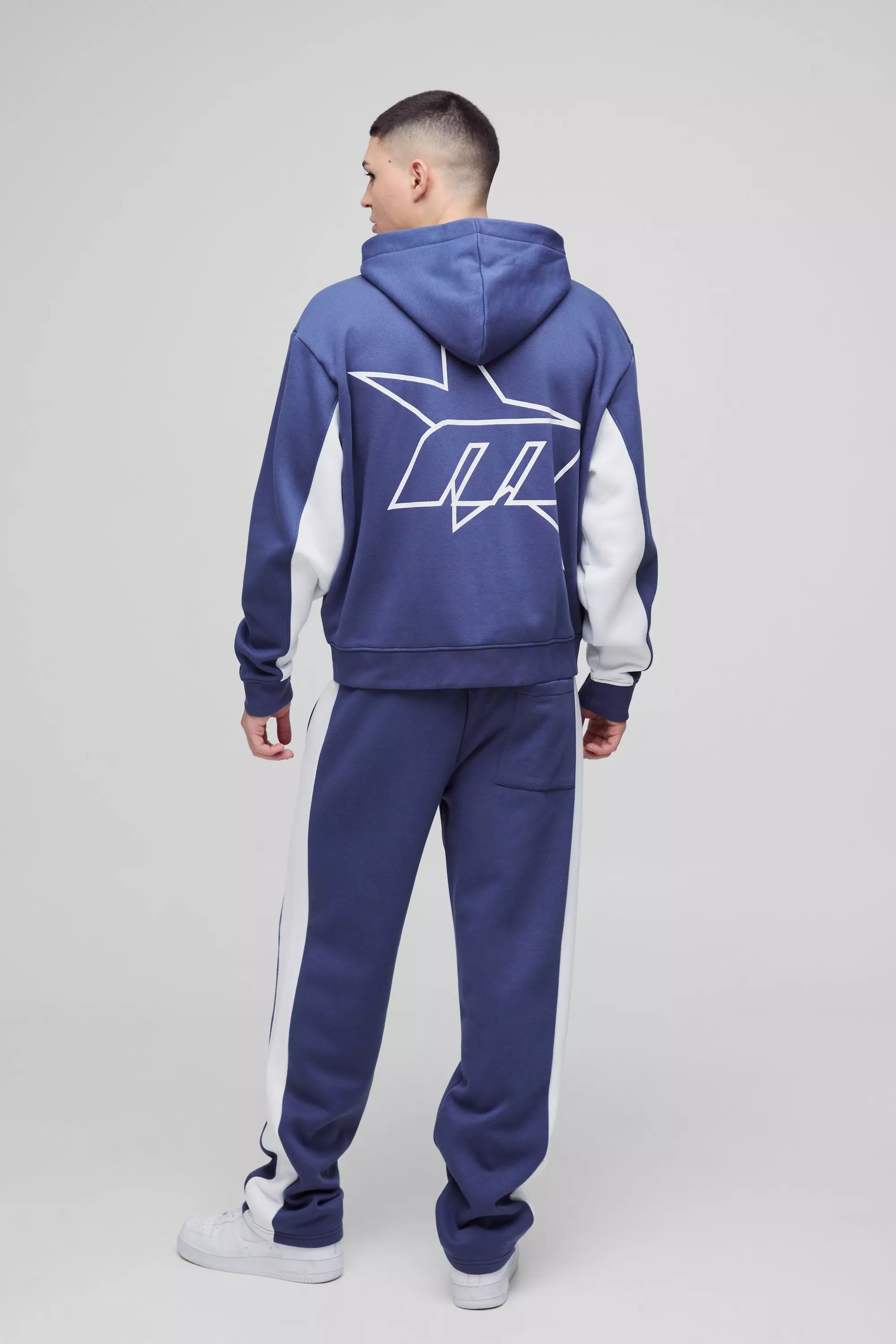 Oversized Boxy M Star Panelled Zip Through Hoodie | boohooMAN USA