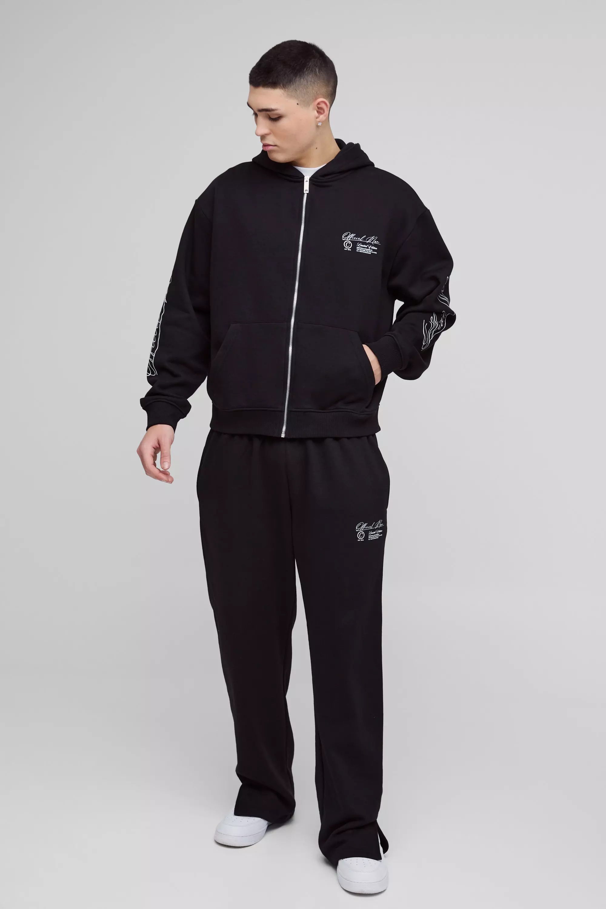 Black Oversized Boxy Official Man Zip Hooded Tracksuit alternative image
