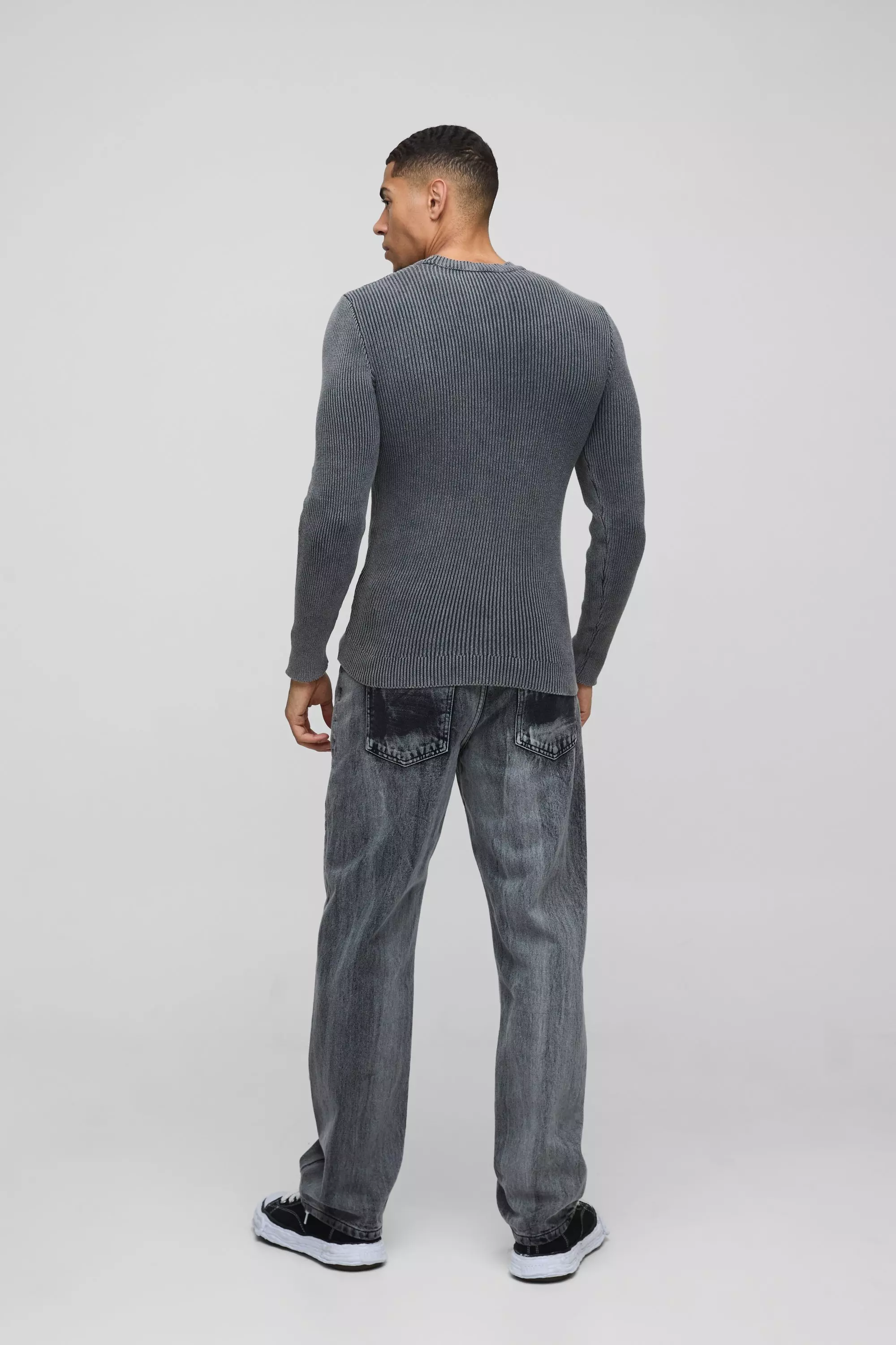 Pull habillé délavé en maille côtelée, Charcoal autre image