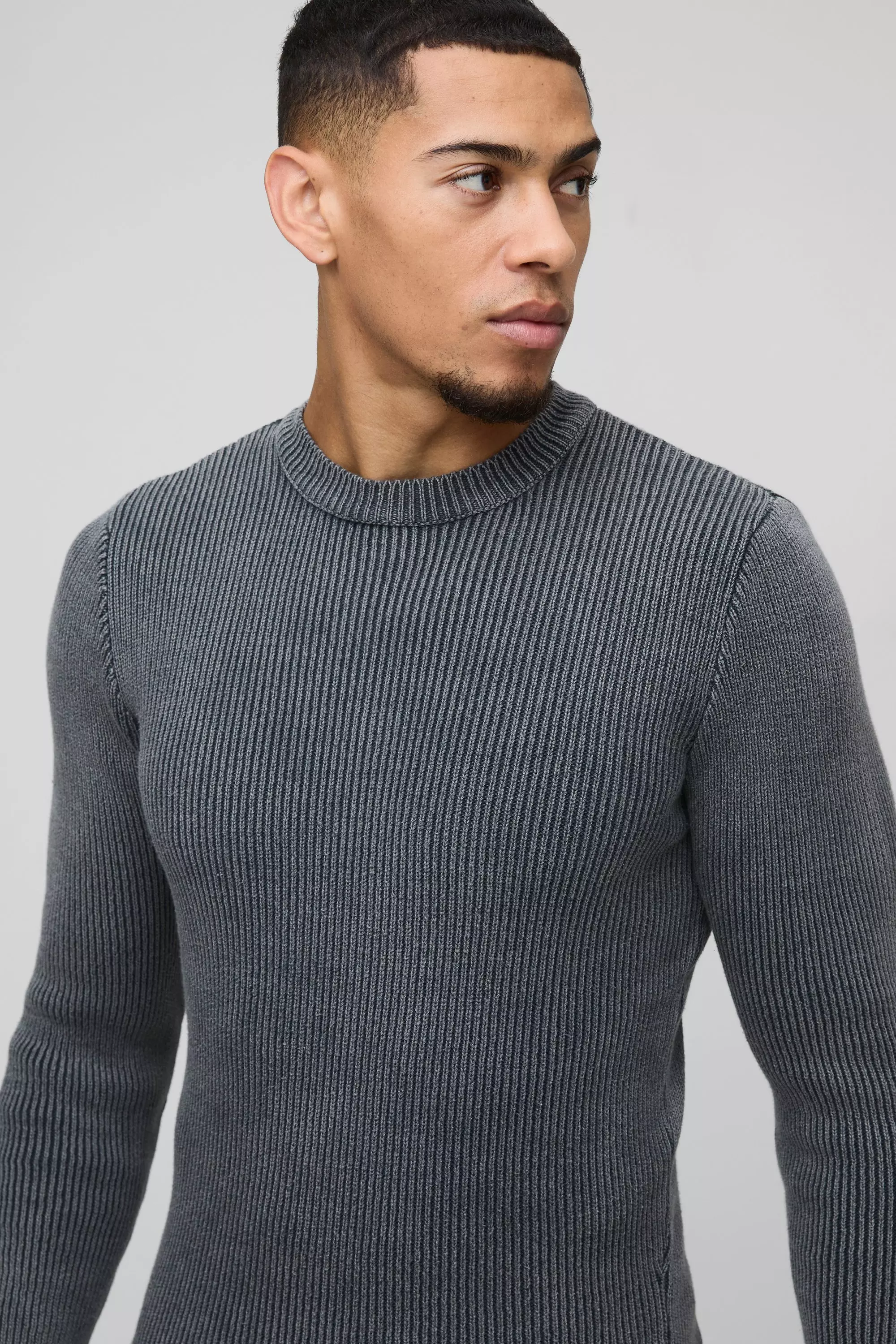 Pull habillé délavé en maille côtelée, Charcoal autre image