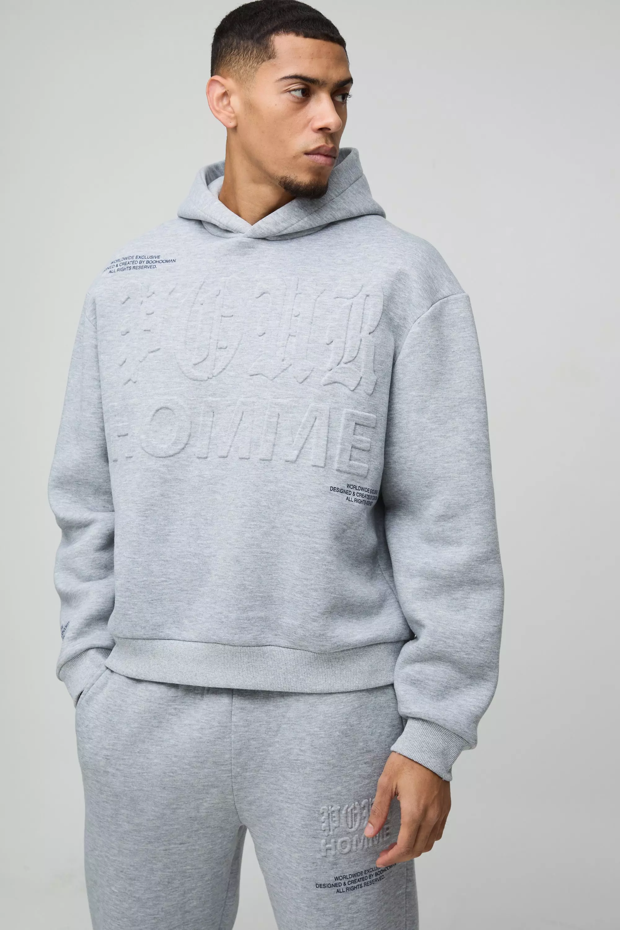 Grey marl Oversized Boxy Homme Printed Embossed Tracksuit alternative image