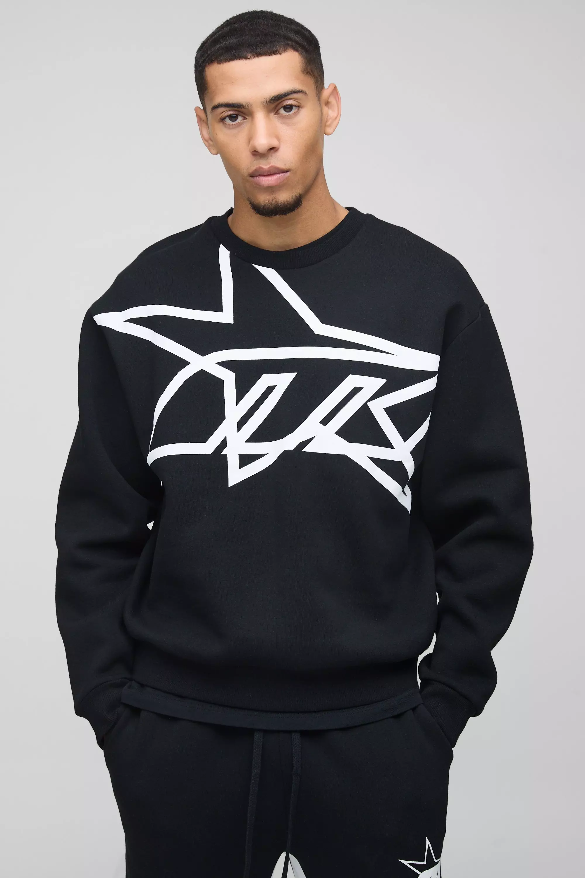 Kastiges Oversize Sweatshirt mit Sternen-Print, Black alternatives Bild