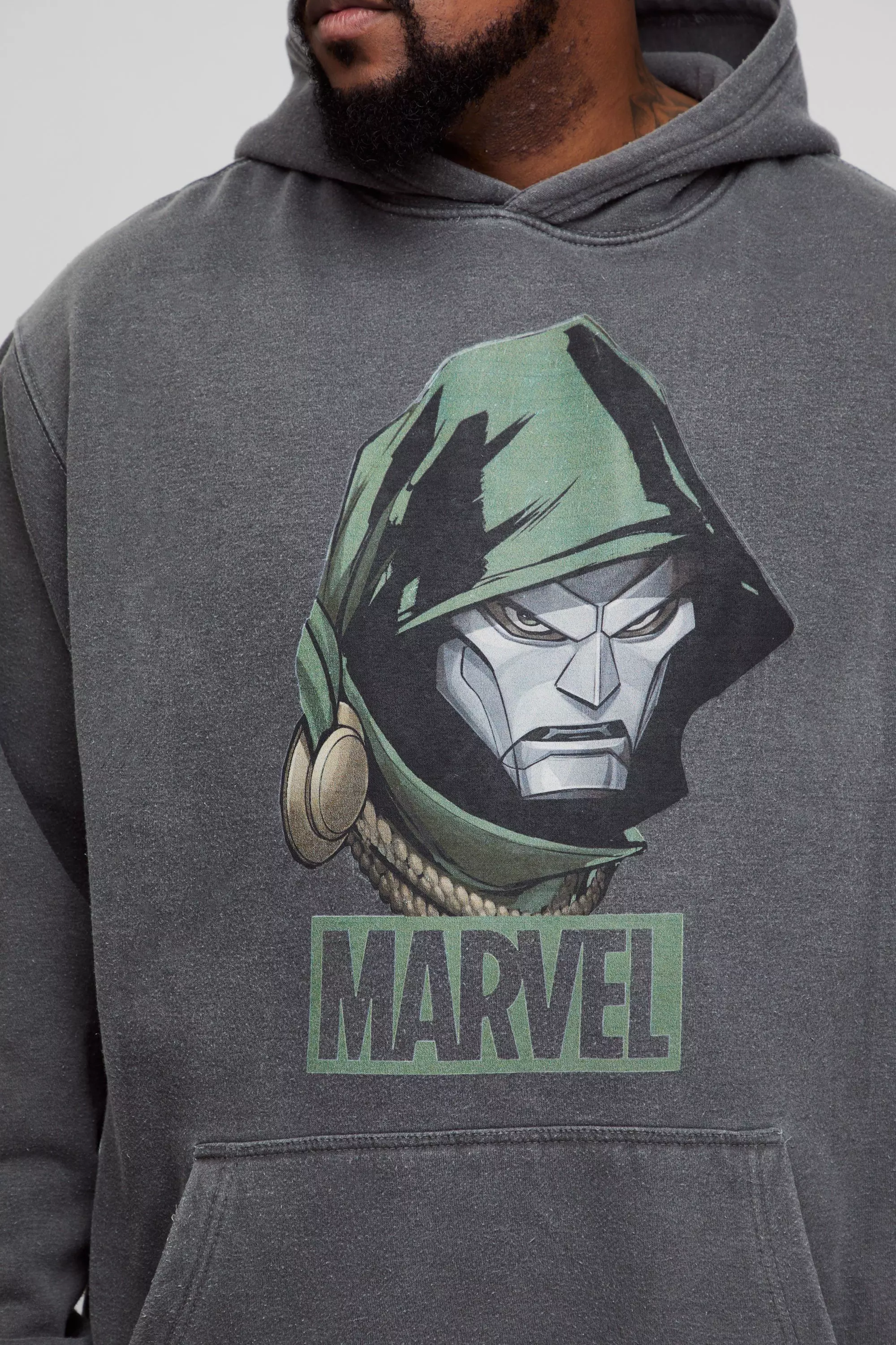 boohoo MAN★長袖 オーバーサイズ パーカー★Marvel Dr Doom★ Plus Oversized Wash Marvel Dr Doom License Print Hoodie