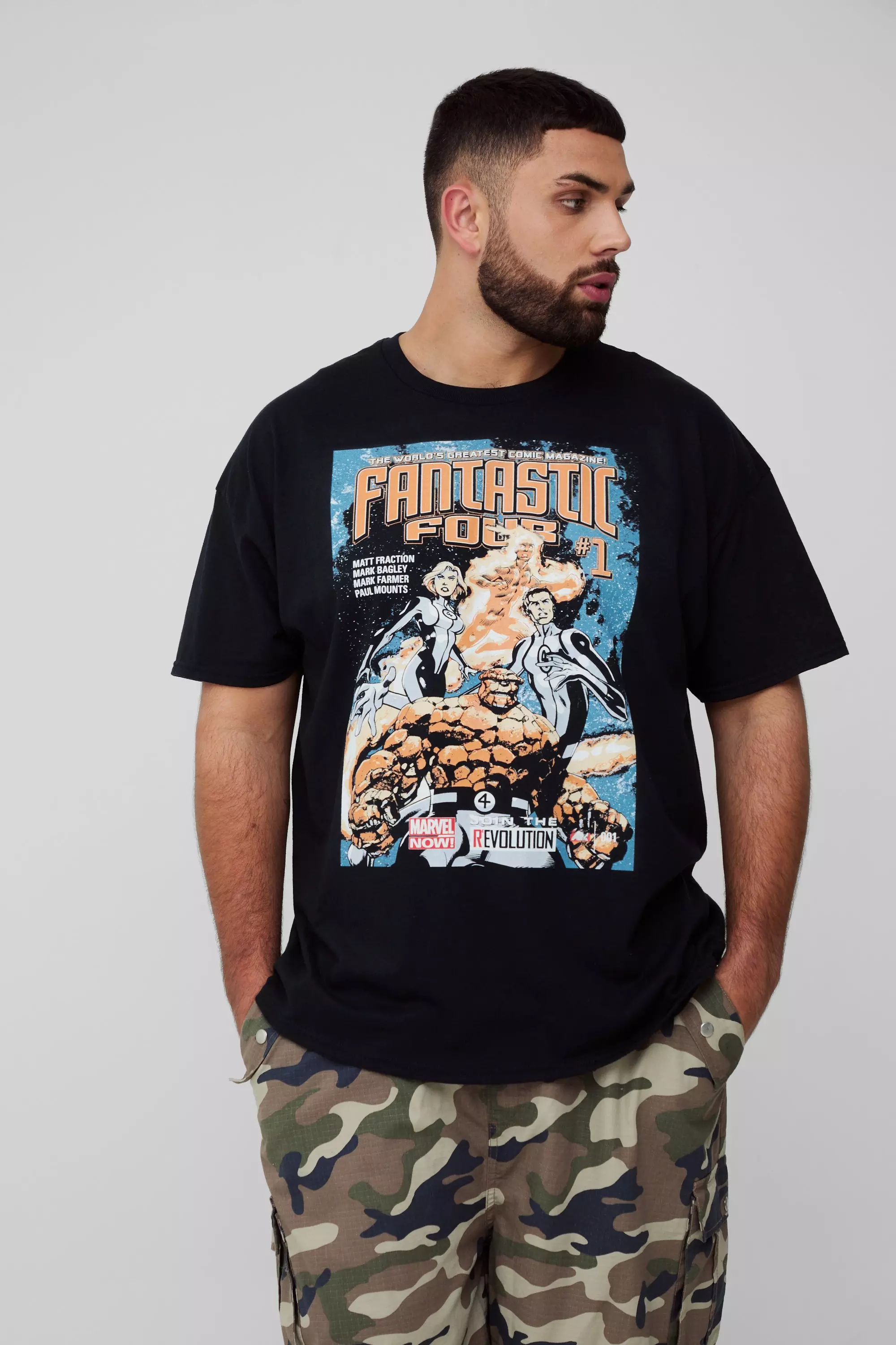 Plus Oversized Fantastic Four Comic License Print T-Shirt Black