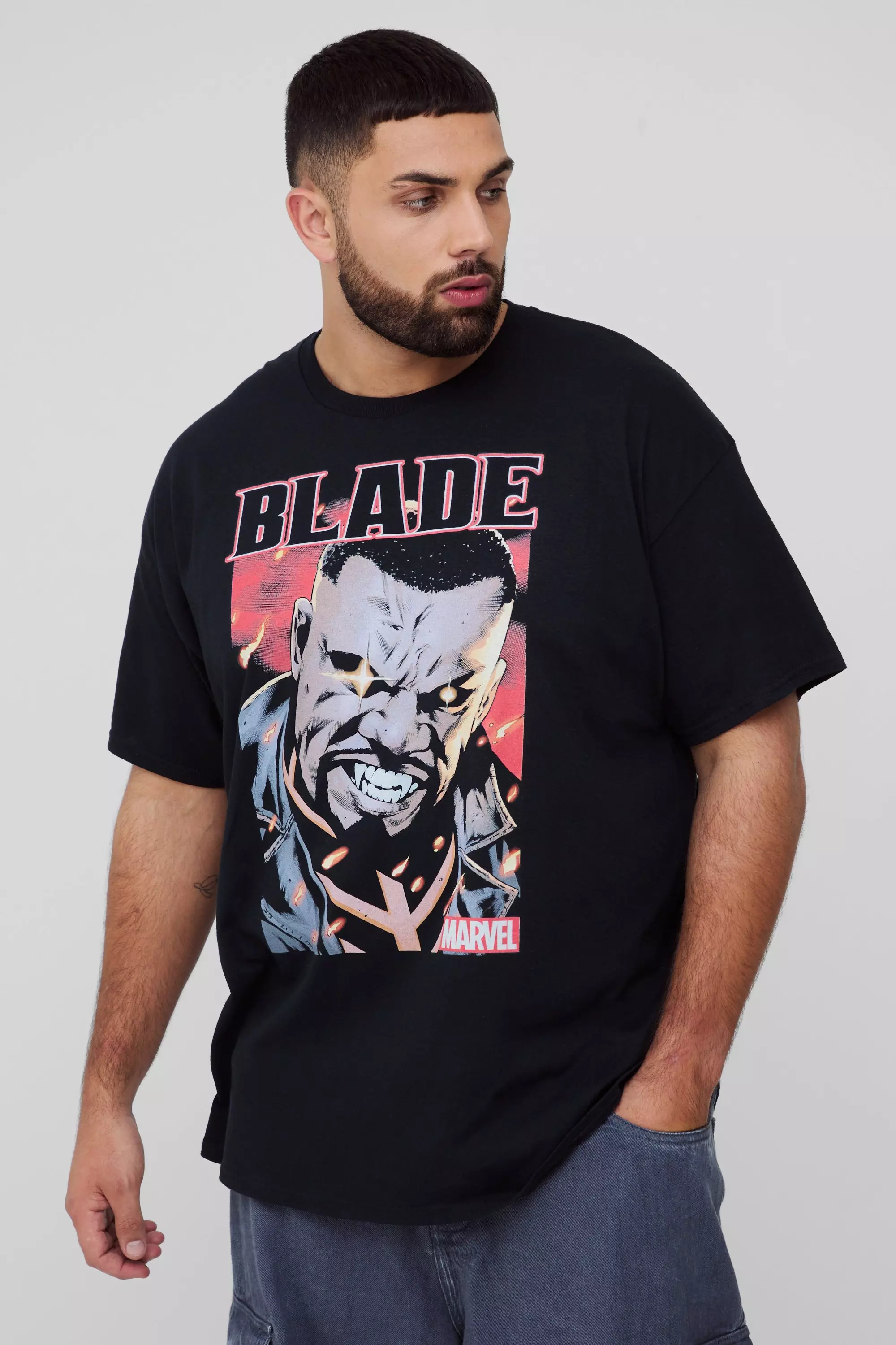 Plus Oversized Blade Comic License Print T-Shirt Black