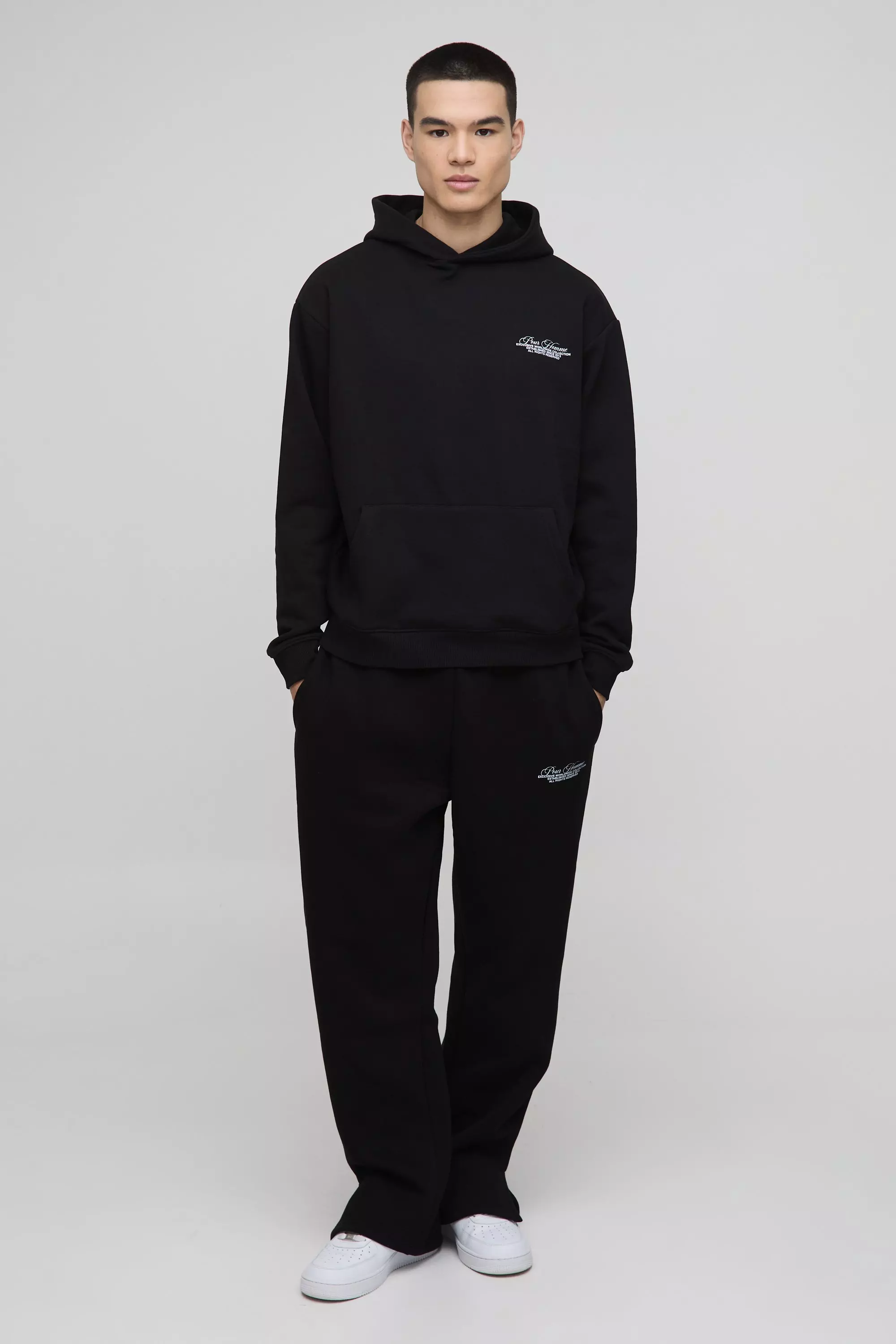 Black Oversized Homme Hooded Split Hem Tracksuit alternative image
