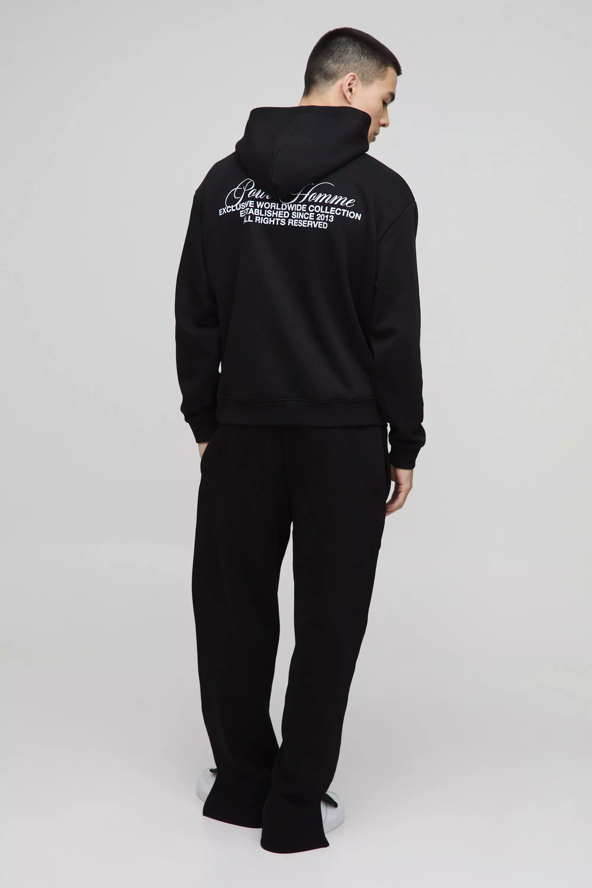 Black Oversized Homme Hooded Split Hem Tracksuit alternative image