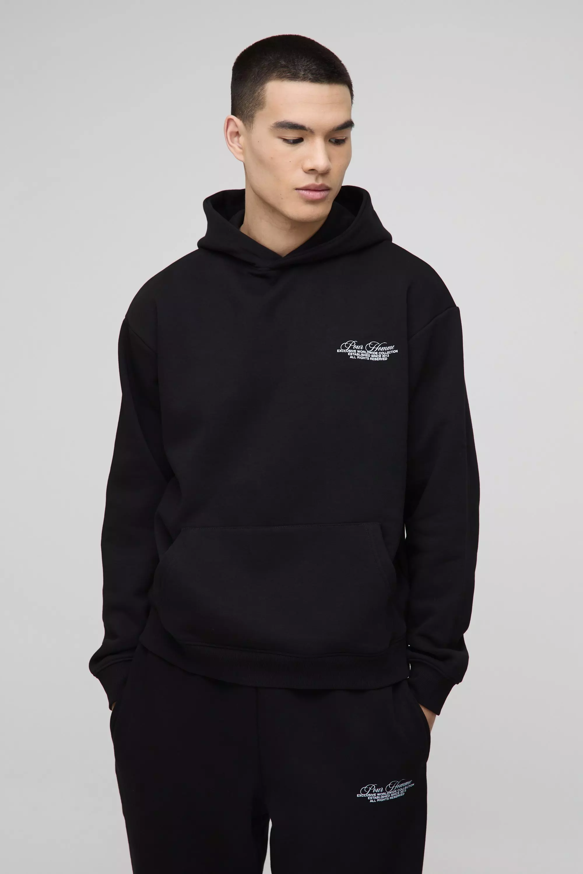 Black Oversized Homme Hooded Split Hem Tracksuit alternative image