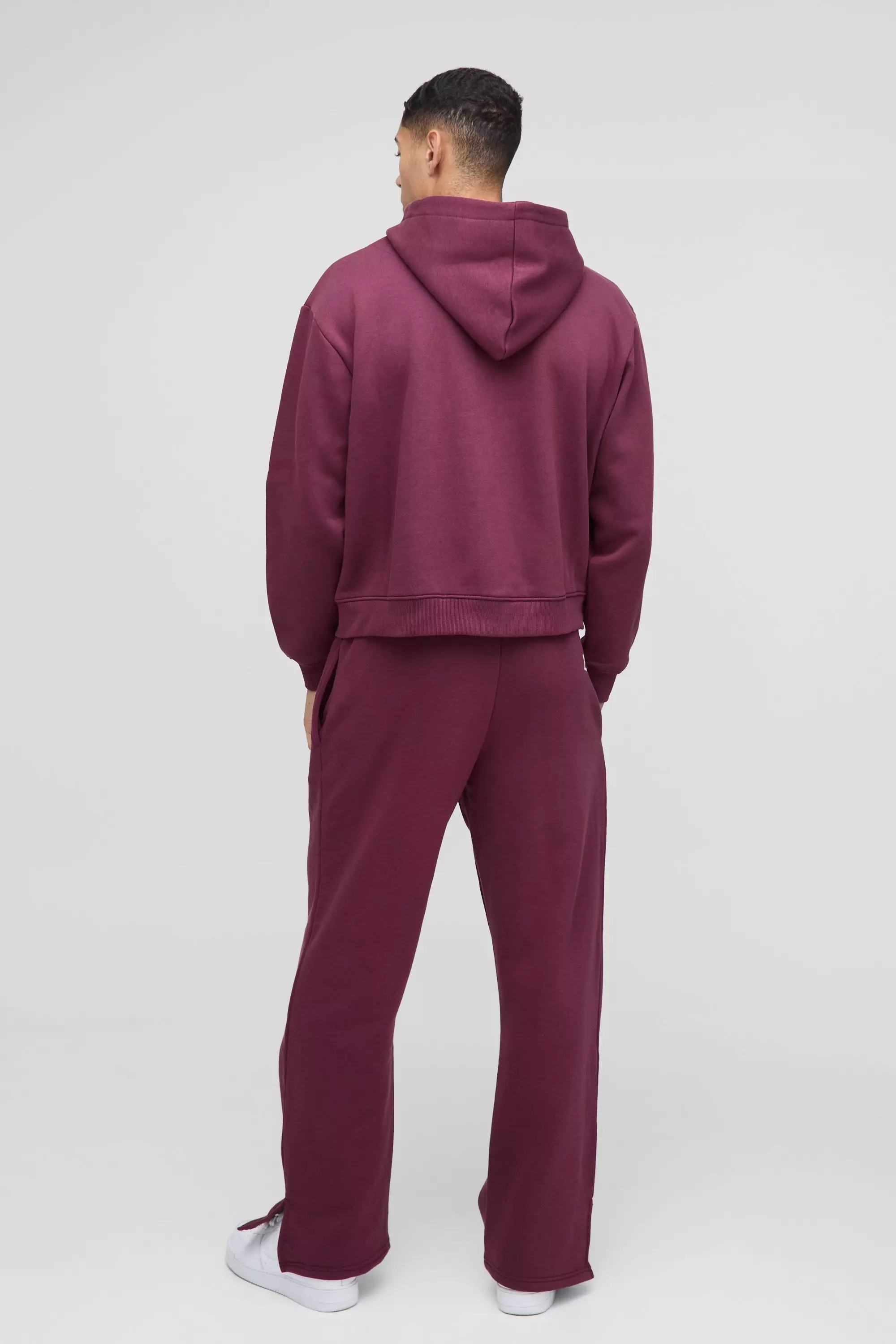 Burgundy Oversized Homme Zip Hooded Split Hem Tracksuit alternative image