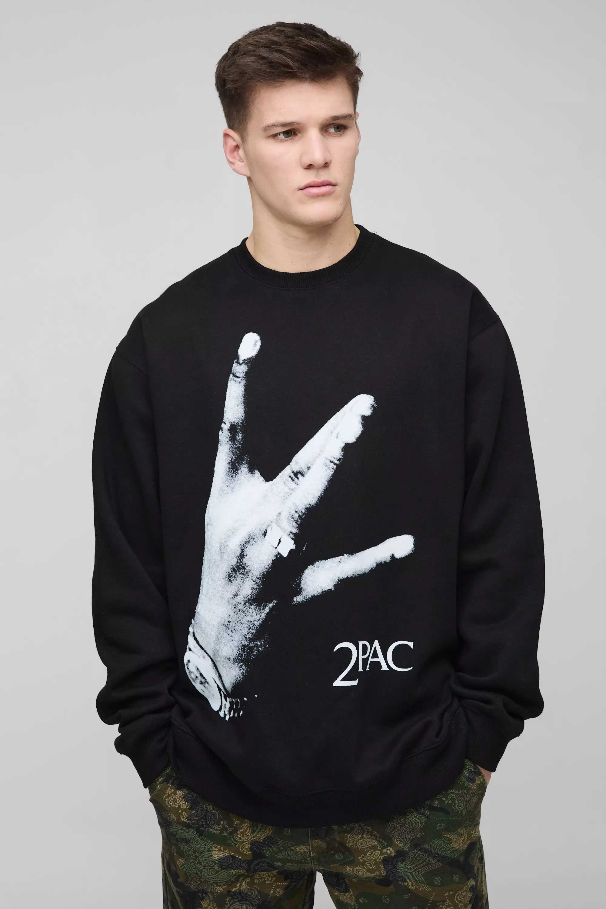 Black Tall Oversized Tupac License Print Sweatshirt alternative image