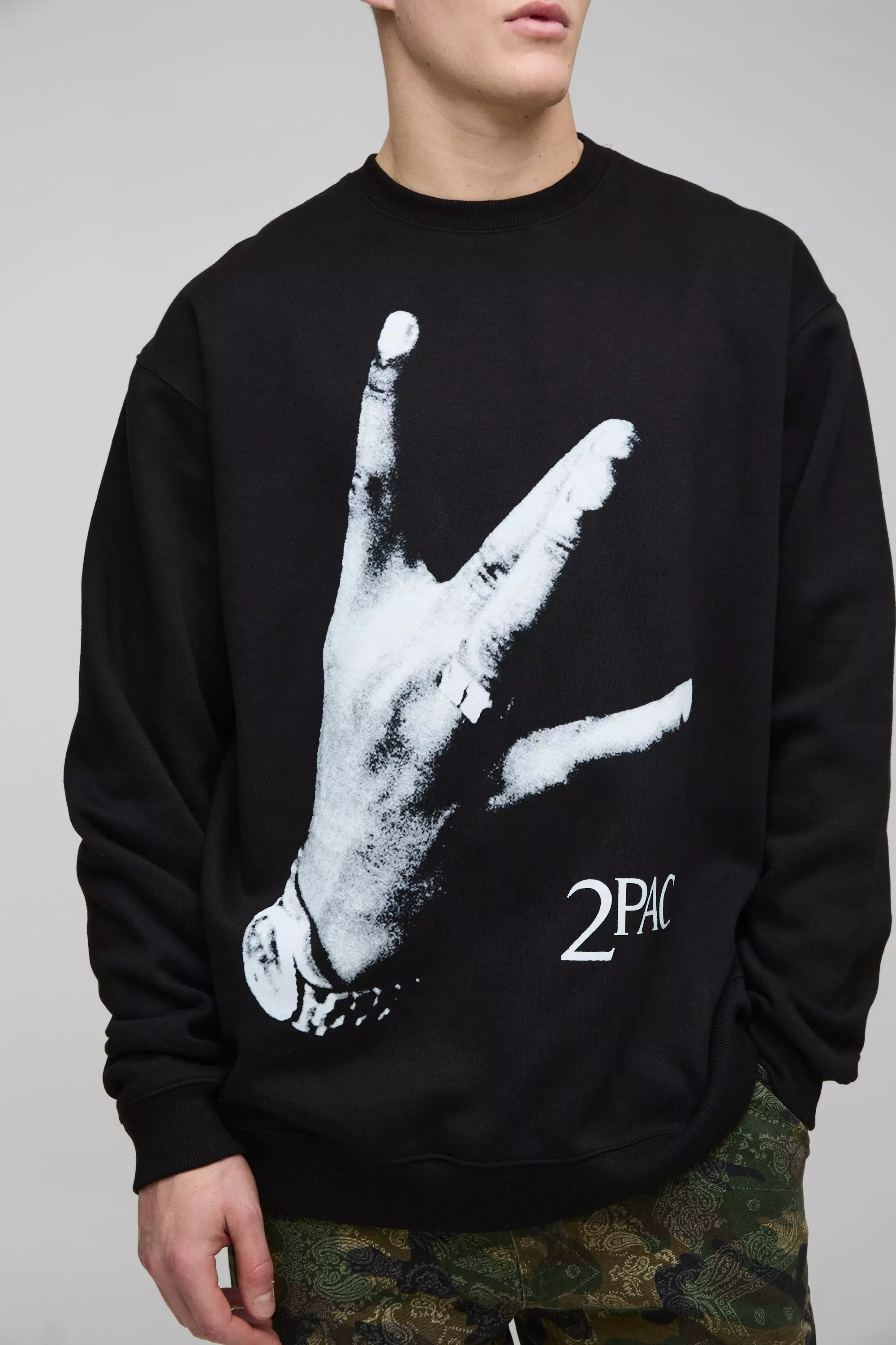 Black Tall Oversized Tupac License Print Sweatshirt alternative image