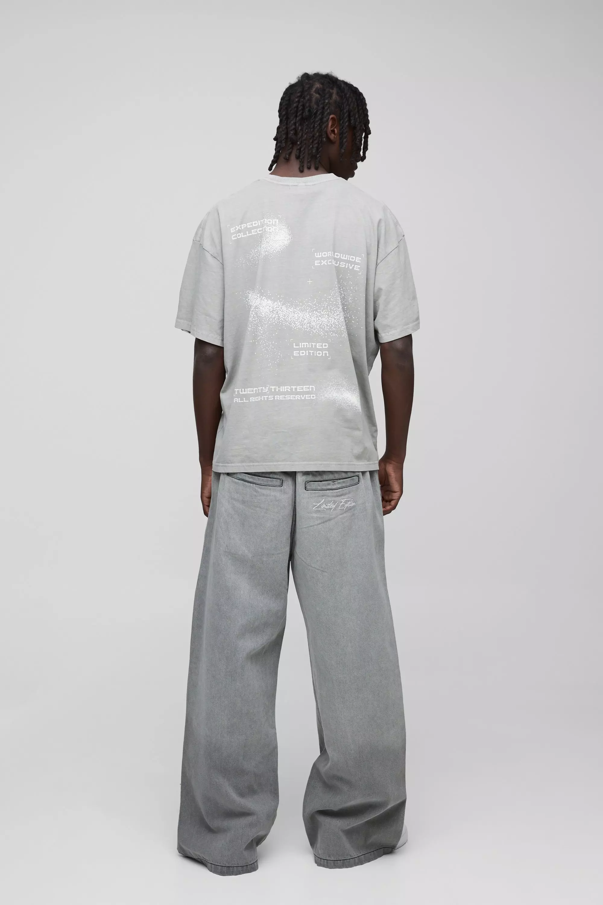 Elasticated Waist Wide Leg Embroidery Denim Sweatpants | boohooMAN USA