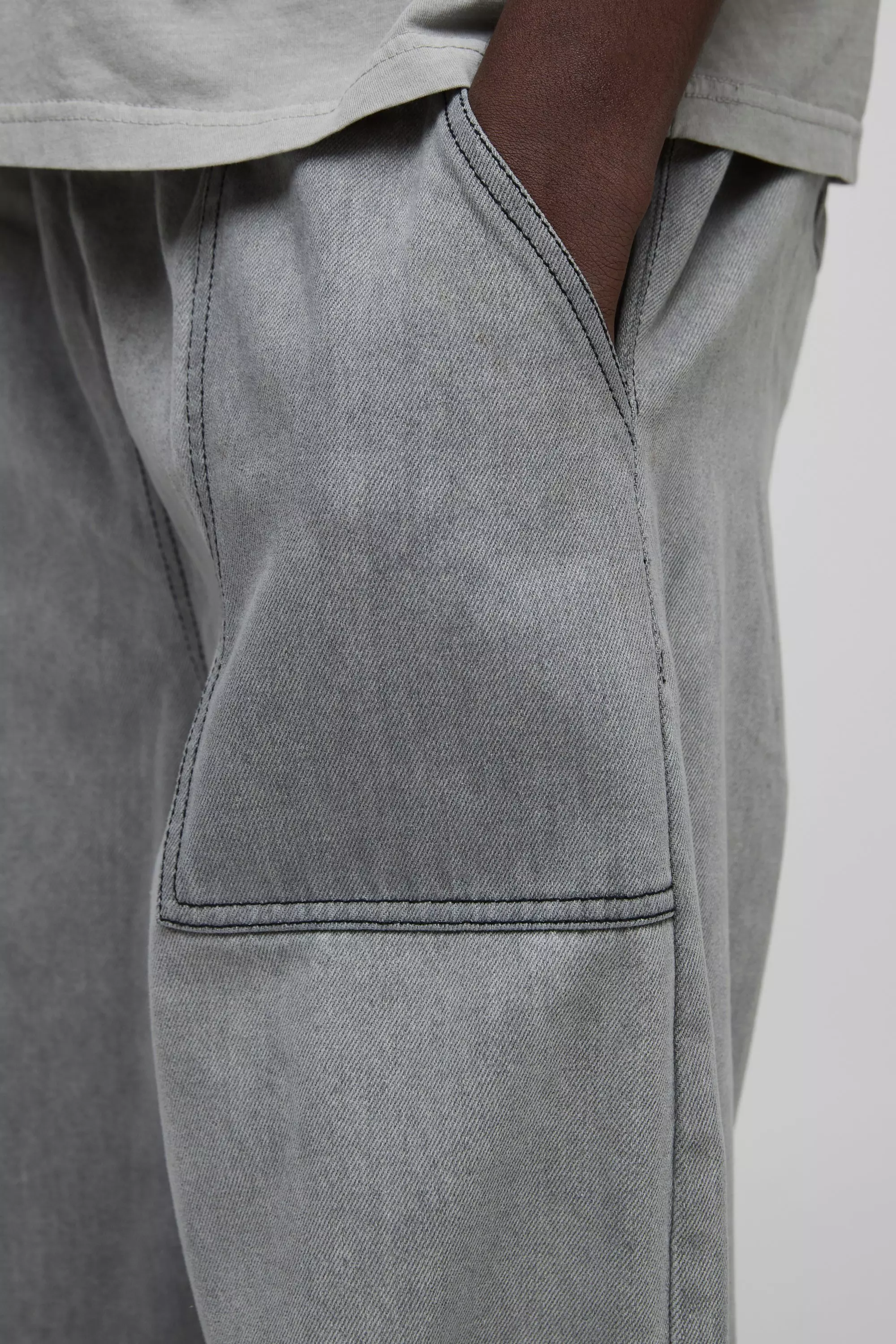 Elasticated Waist Wide Leg Embroidery Denim Sweatpants | boohooMAN USA