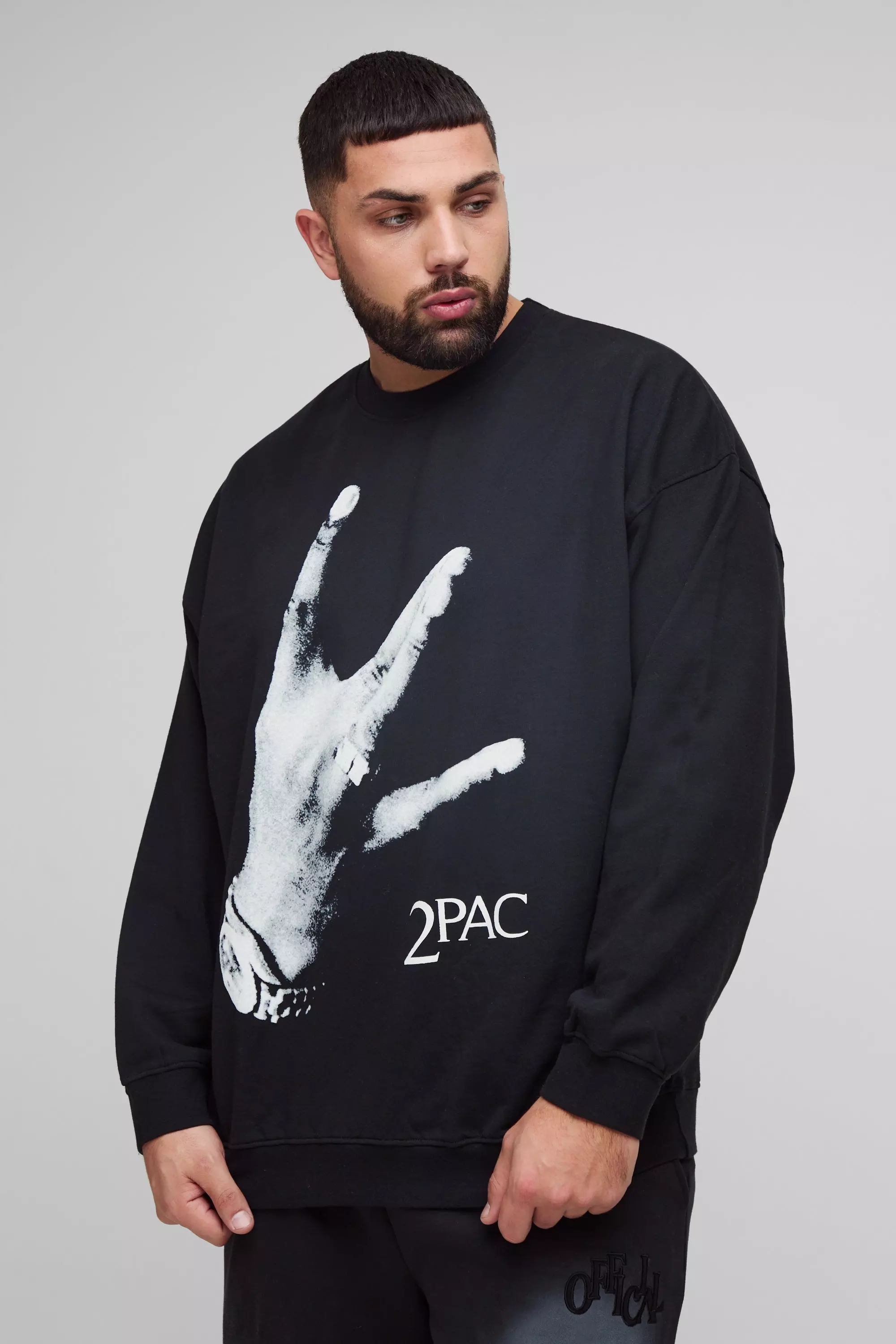 Plus Oversized Tupac License Print Sweatshirt Black