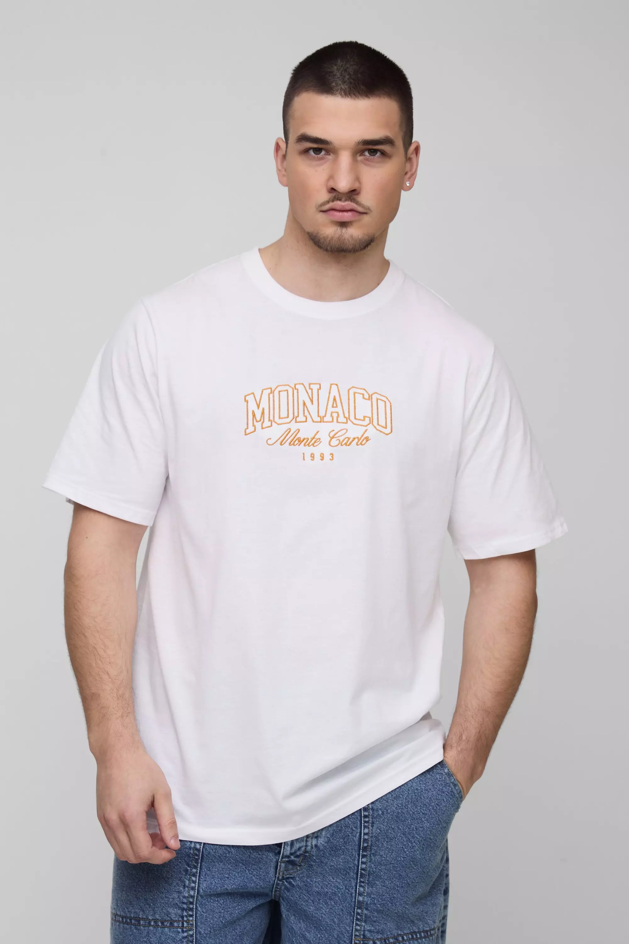 Tall Embroidered Monaco T-Shirt White