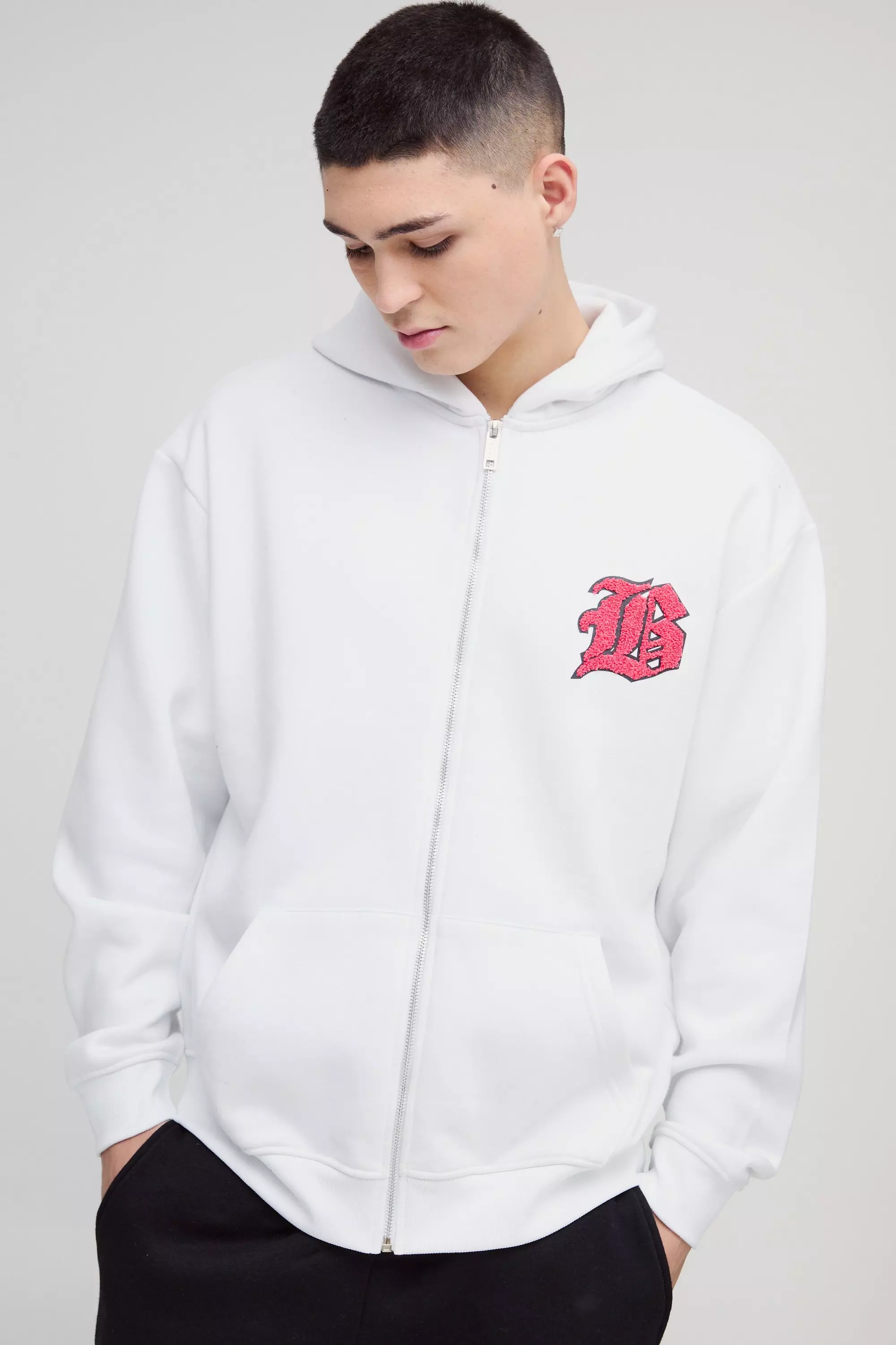 White Oversized Zip Through Gothic Hoodie alternative image