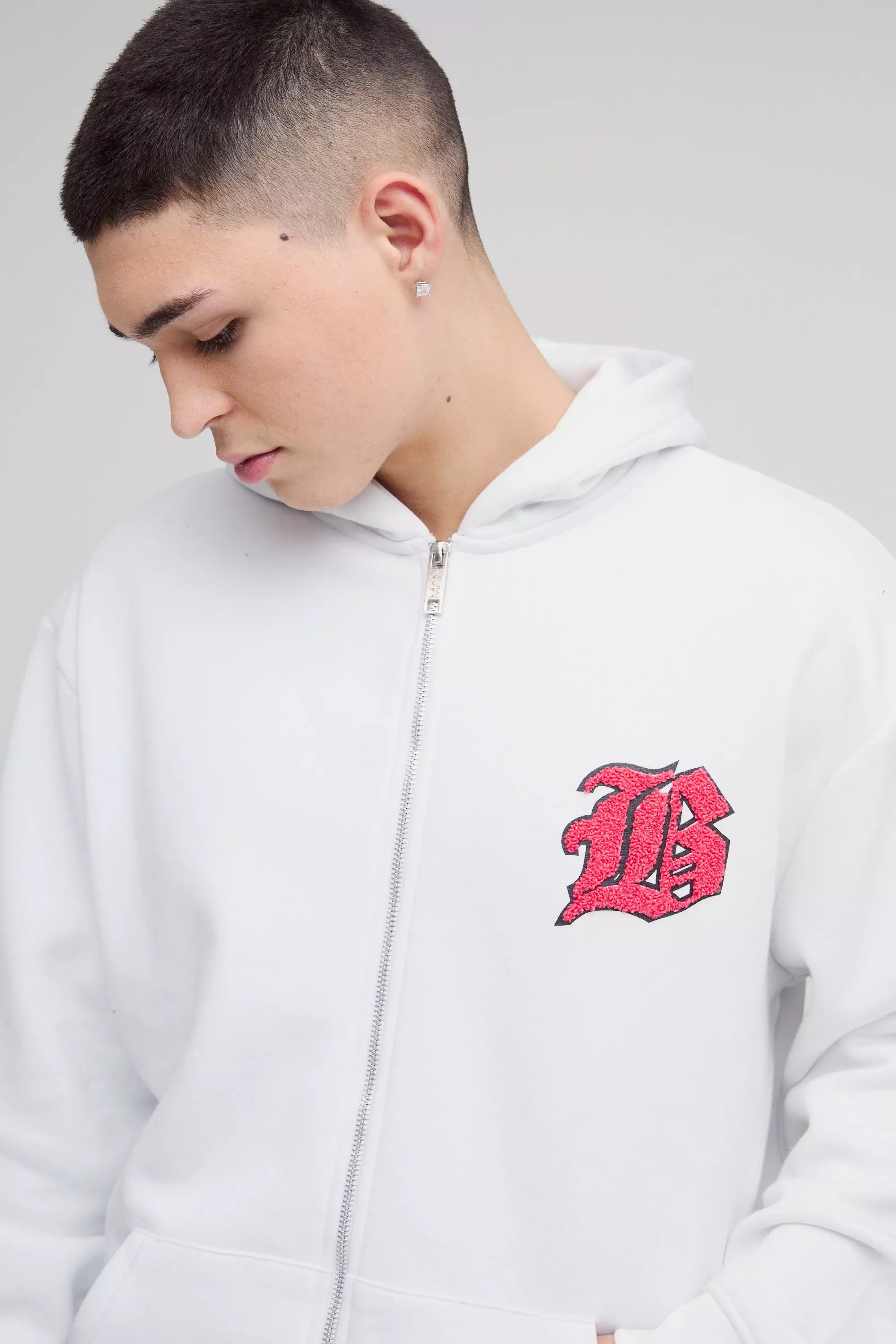 White Oversized Zip Through Gothic Hoodie alternative image