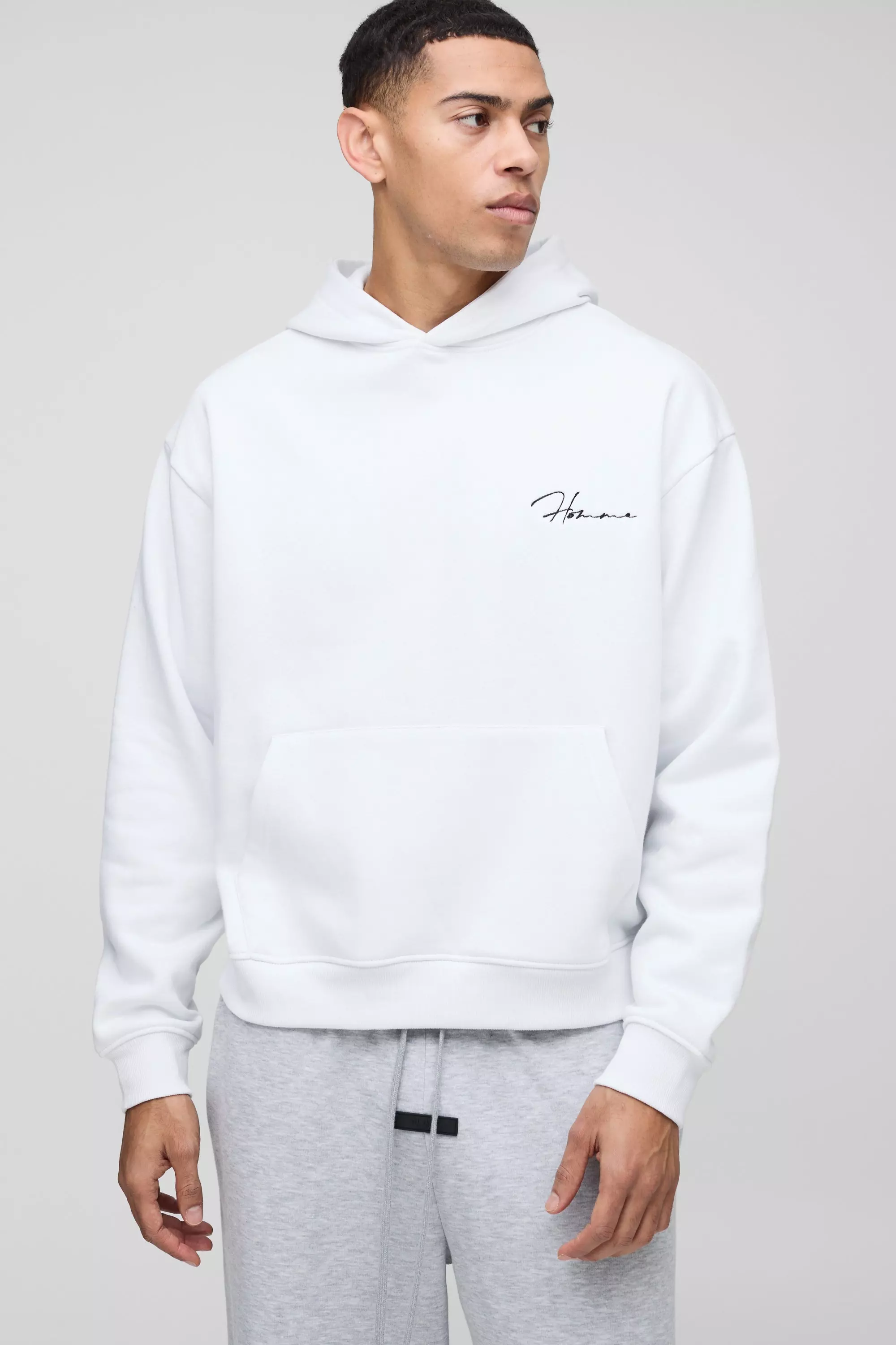 Sweat à capuche oversize à broderie Homme, White autre image