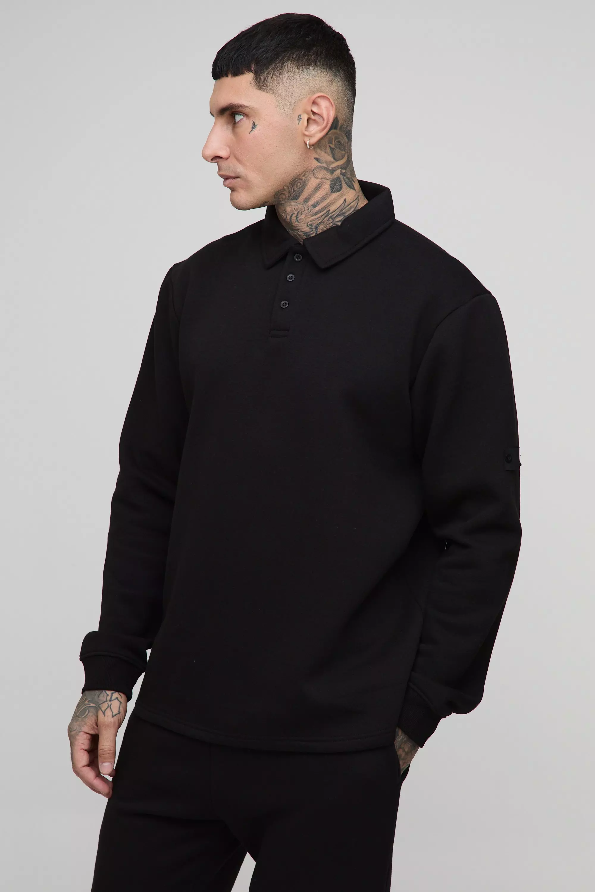 Polo Da Rugby Tall Con Etichetta Intessuta, Black immagine alternativa