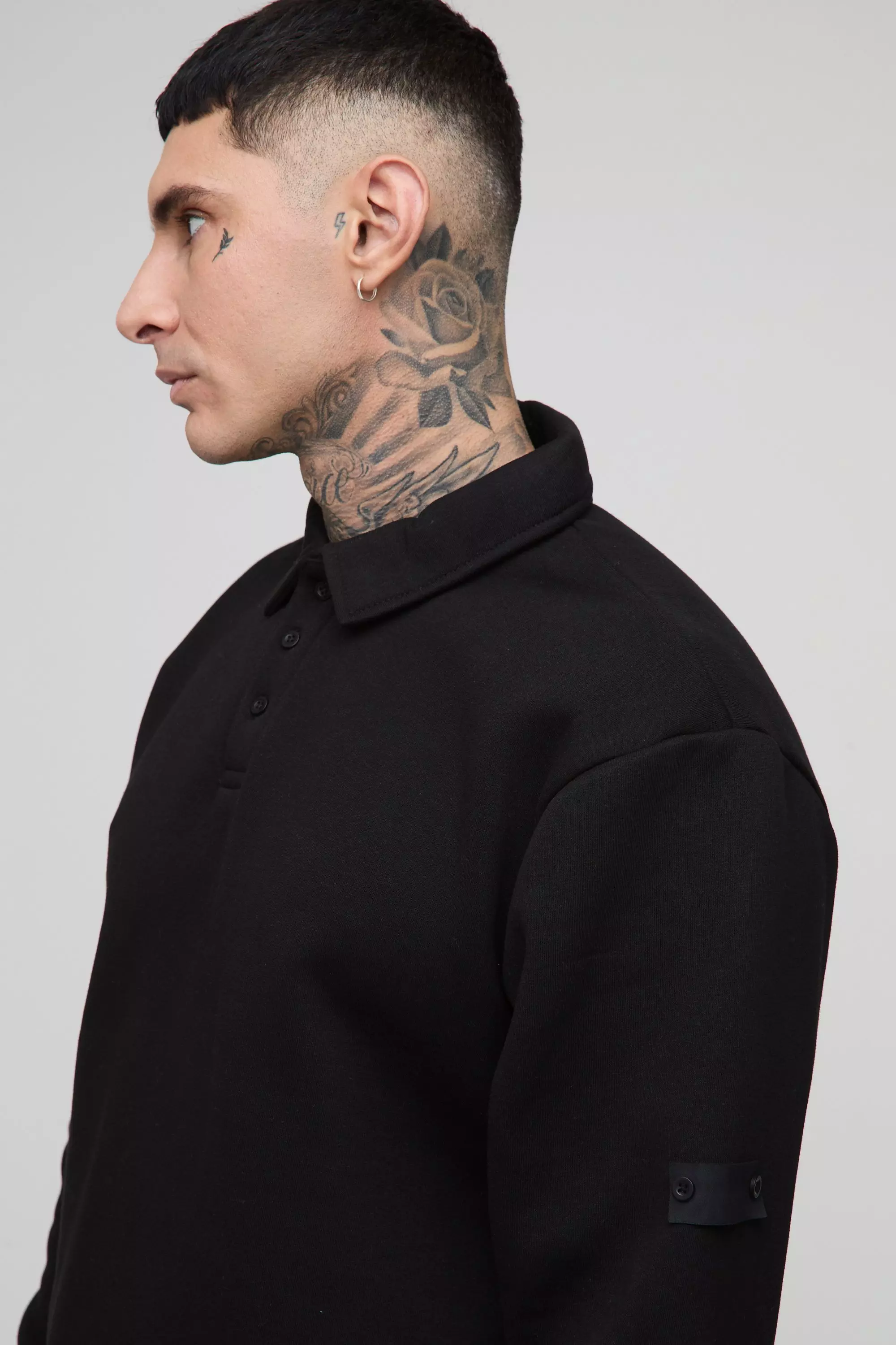 Polo Da Rugby Tall Con Etichetta Intessuta, Black immagine alternativa
