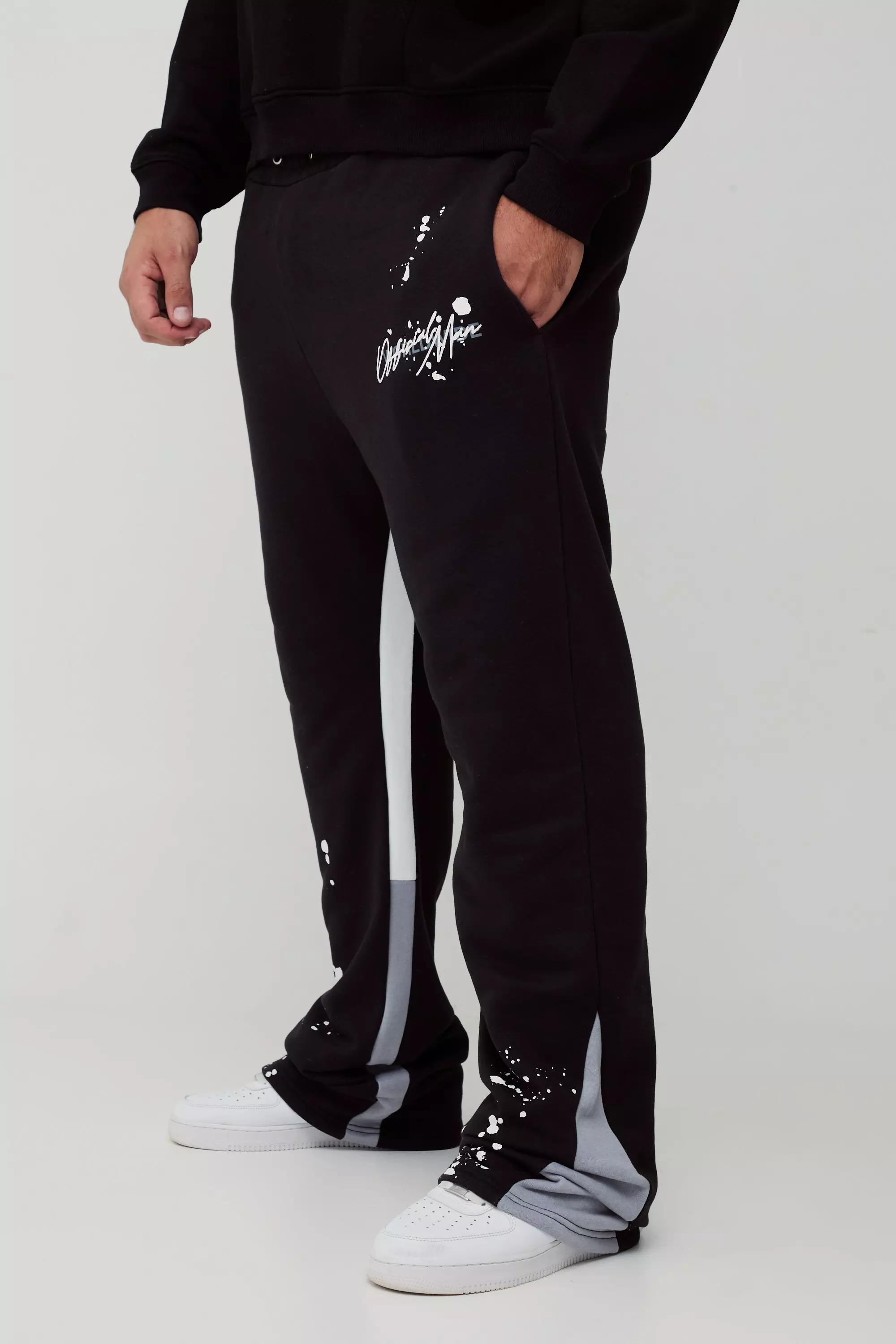 Black Plus Slim Stacked Flare Sweatpants With Gusset Panel alternative image