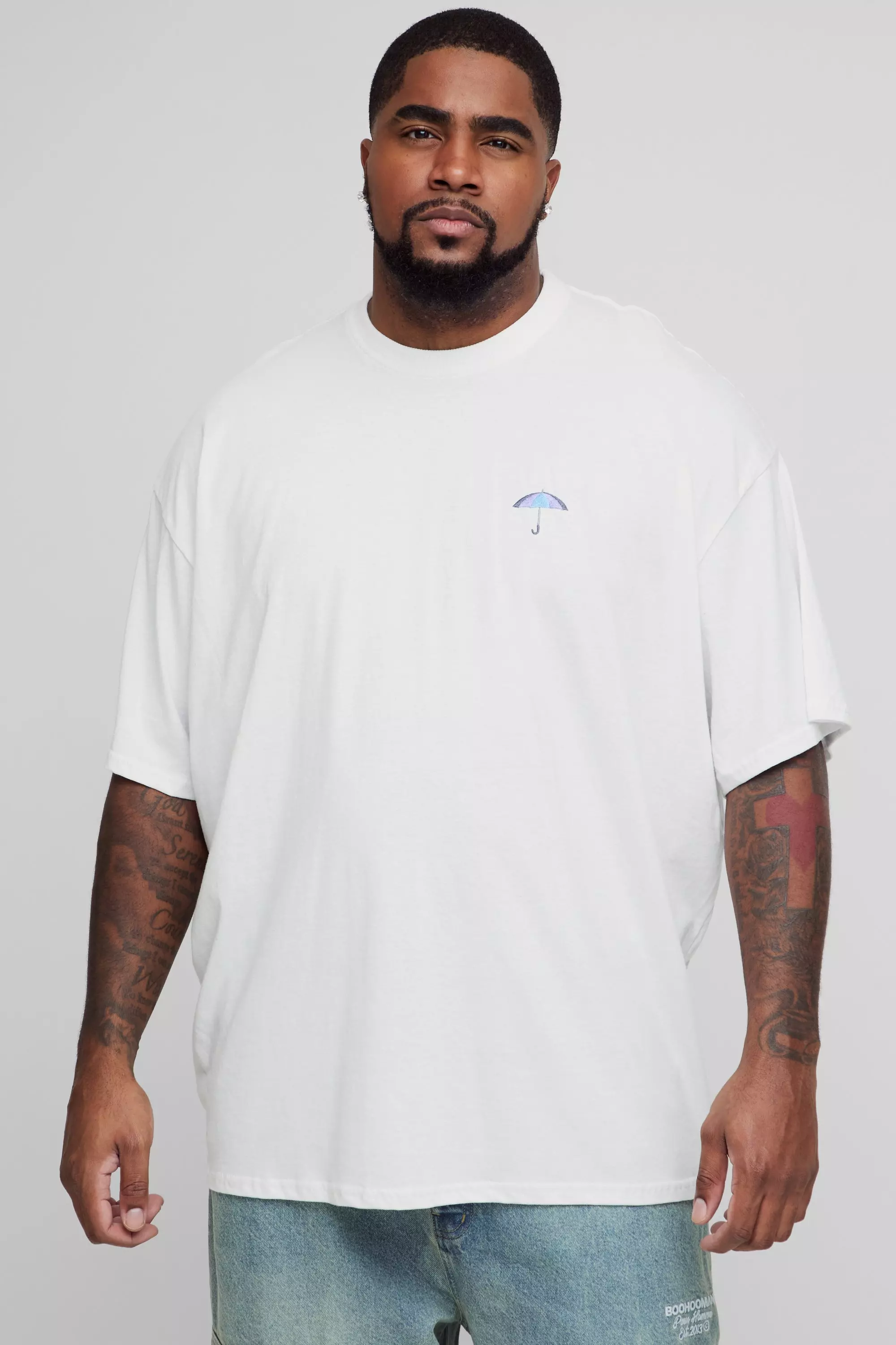 White Plus Oversized Embroidered Umbrella T-Shirt alternative image