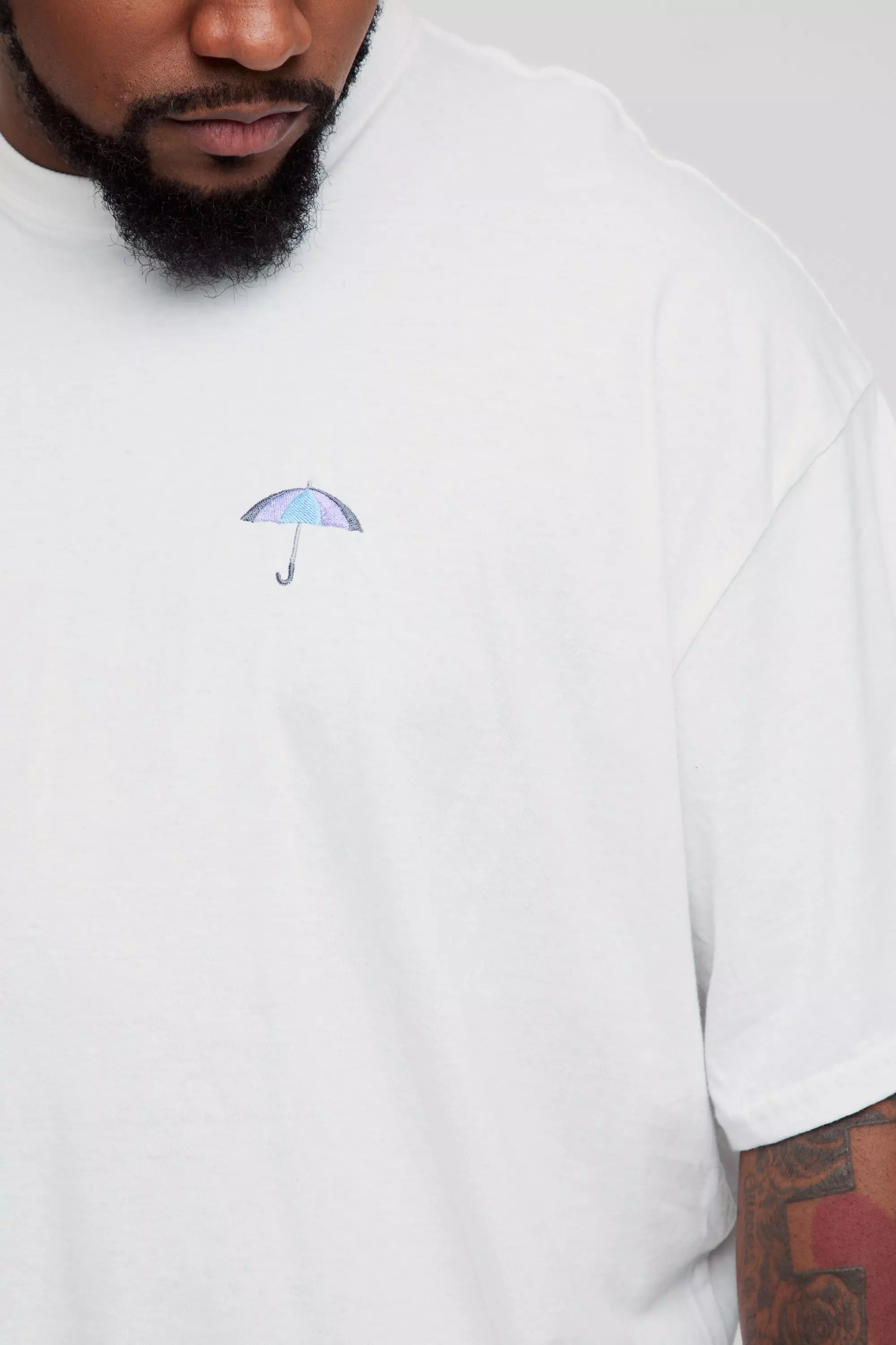 White Plus Oversized Embroidered Umbrella T-Shirt alternative image