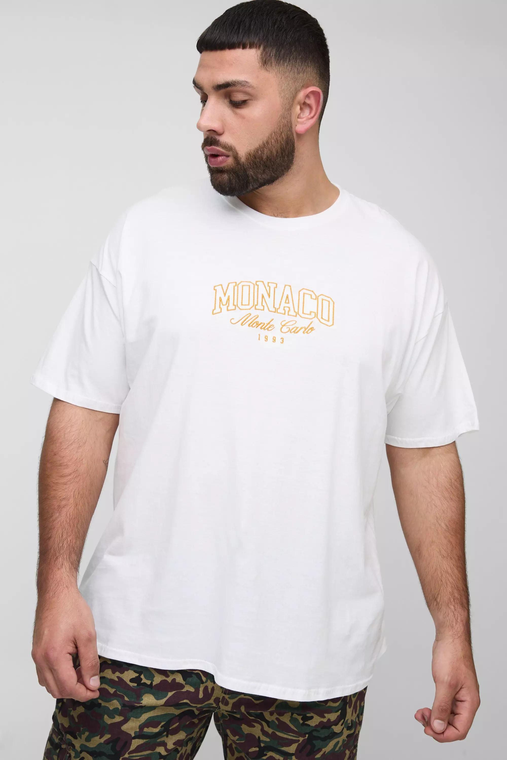 White Plus Embroidered Monaco T-Shirt