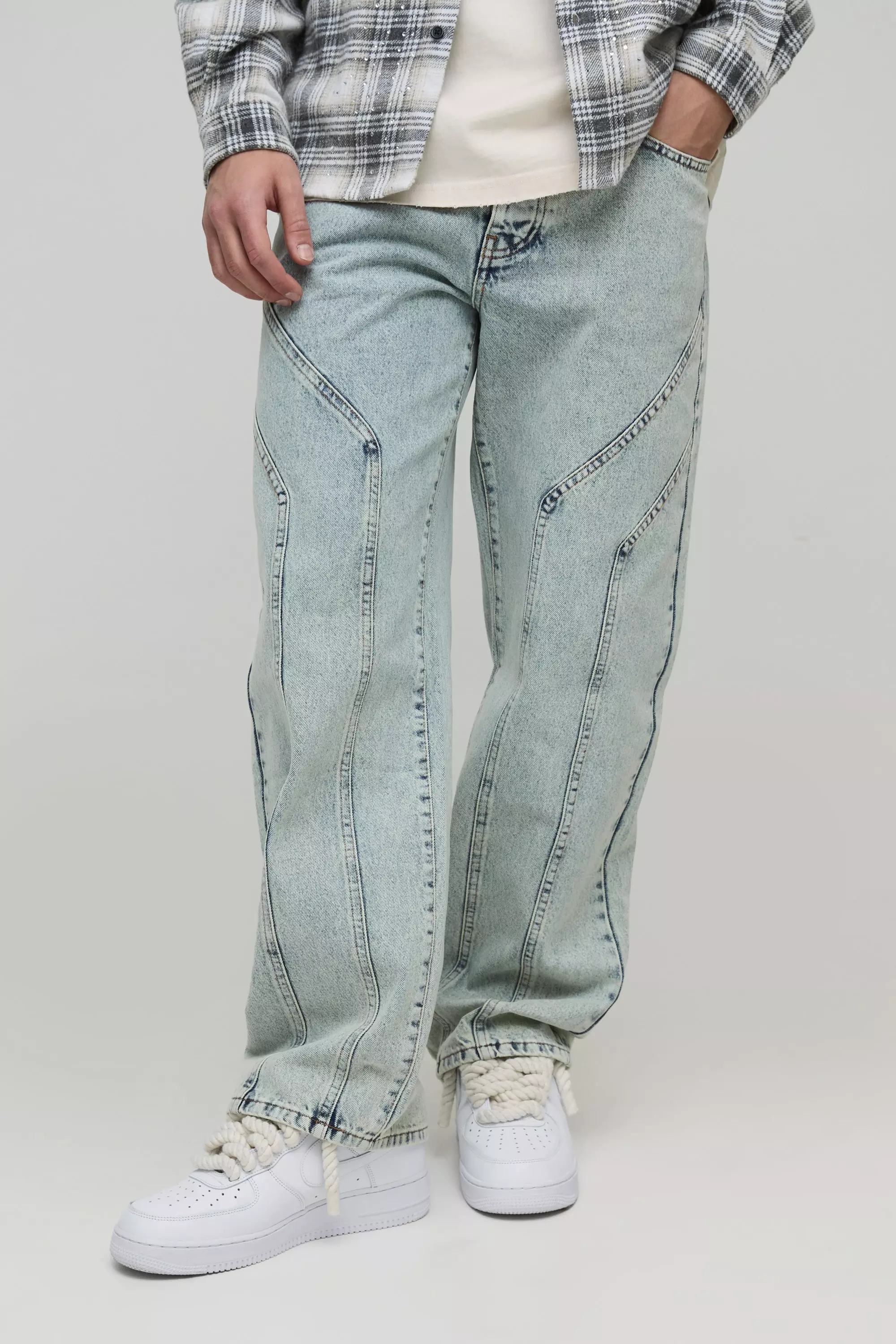 Relaxed Fit Rigid Seam Detail Jeans Light blue