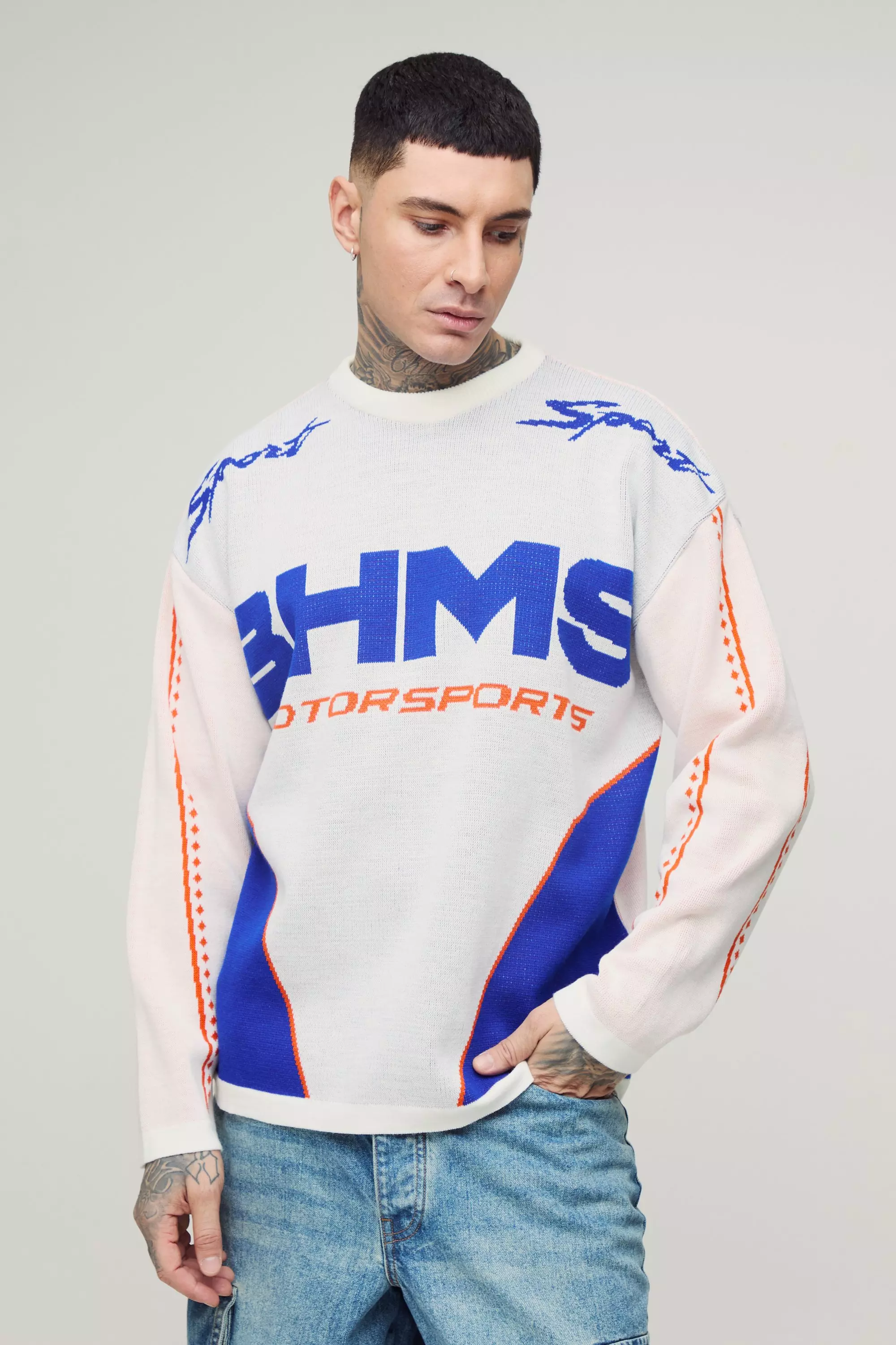 Tall langärmliges Oversize Moto T-Shirt, Cobalt alternatives Bild