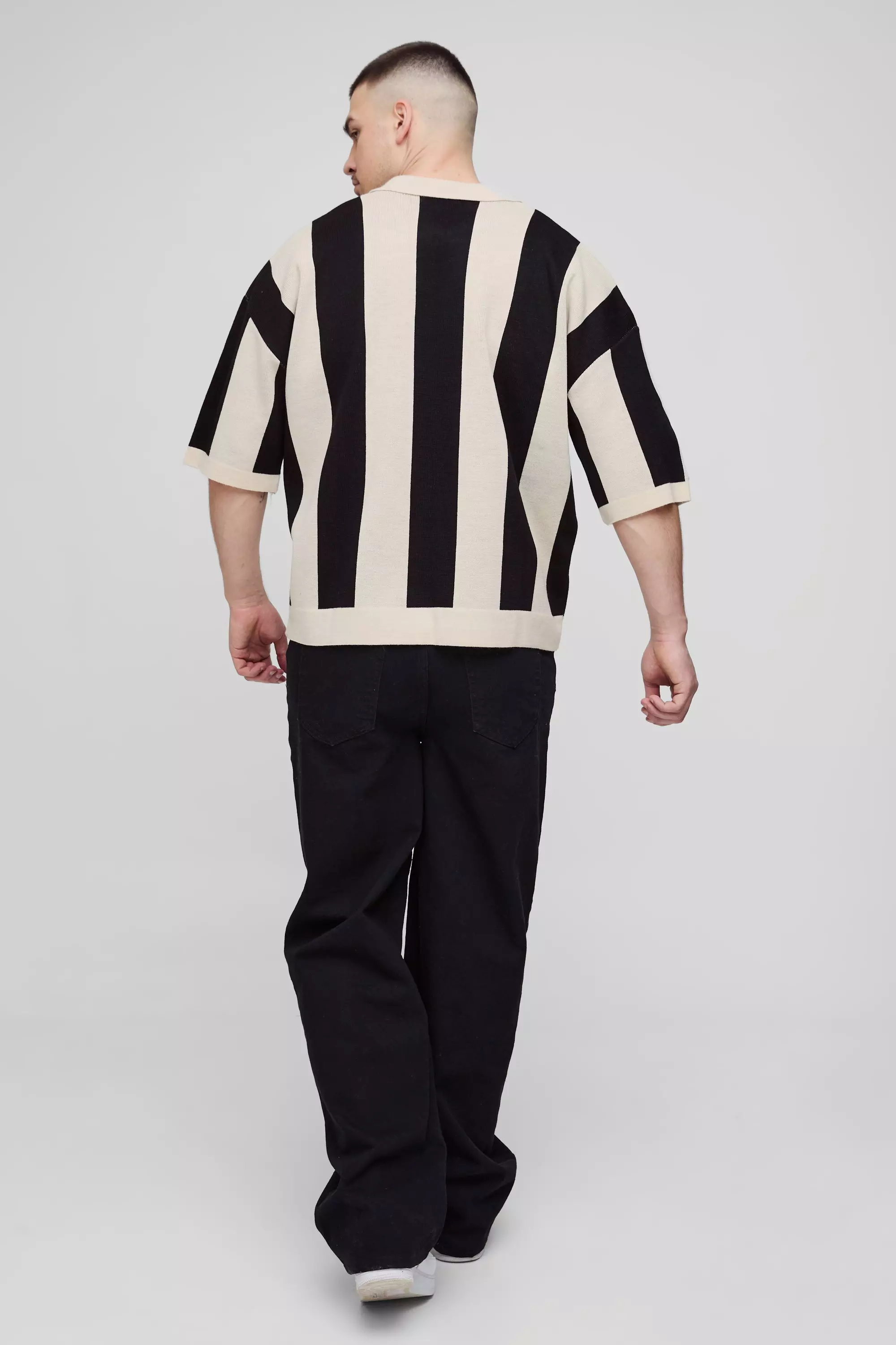 Black Tall Boxy Moto Stripe Knitted Polo alternative image
