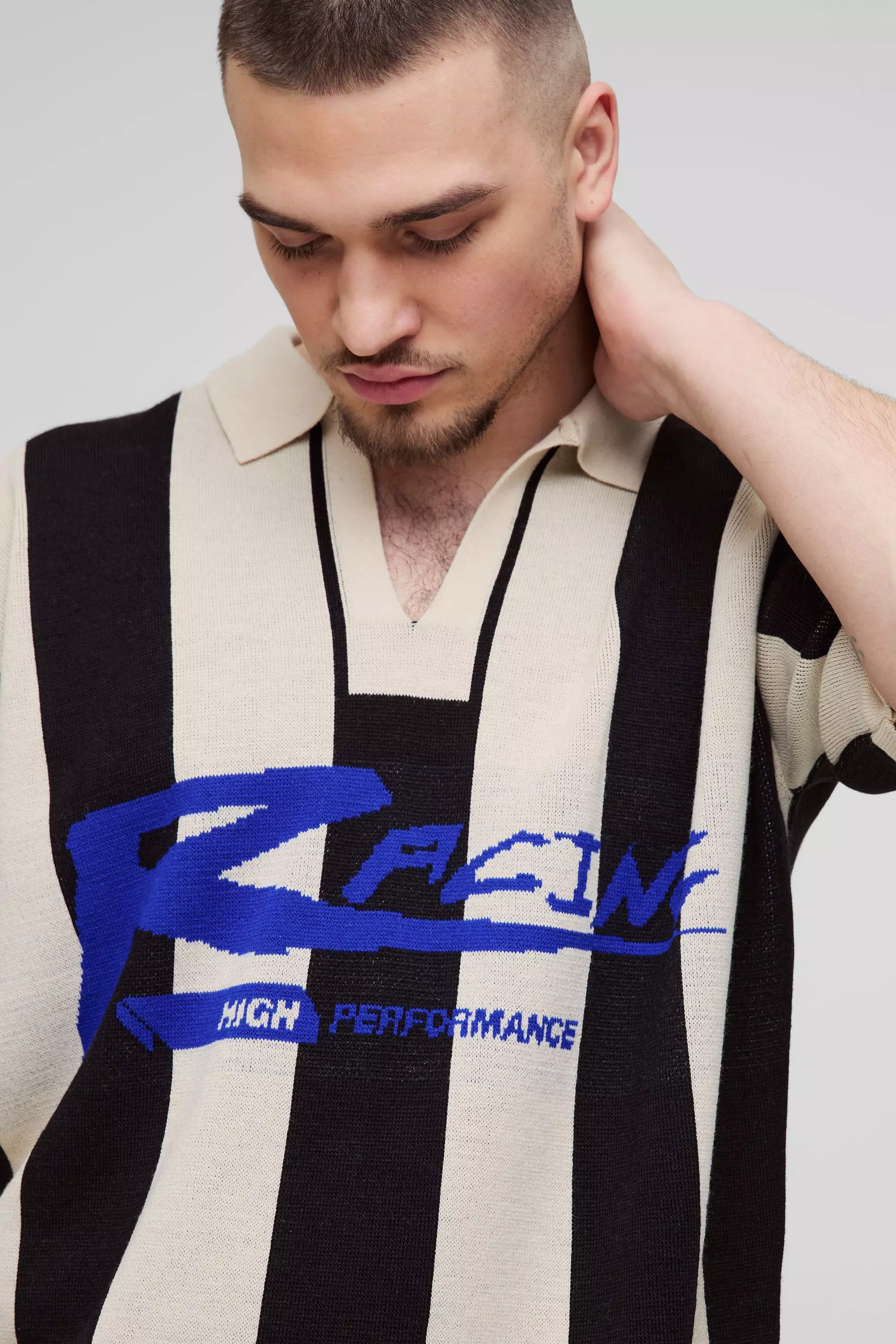 Black Tall Boxy Moto Stripe Knitted Polo alternative image